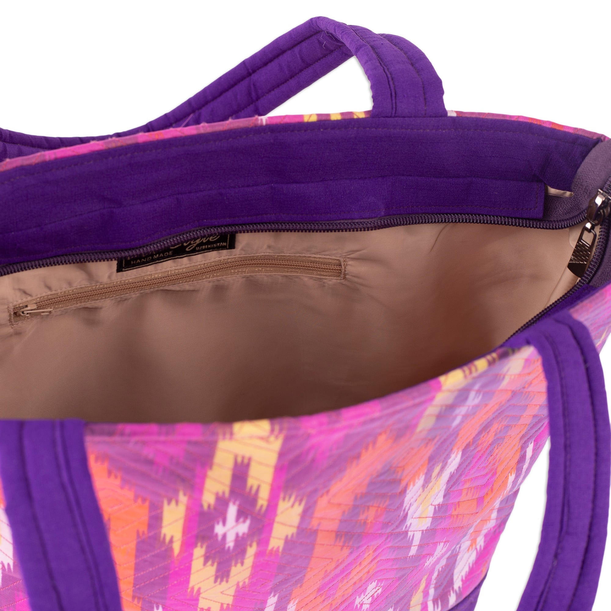 Purple Tote Bag with Multicolored Traditional Ikat Pattern - Splendor