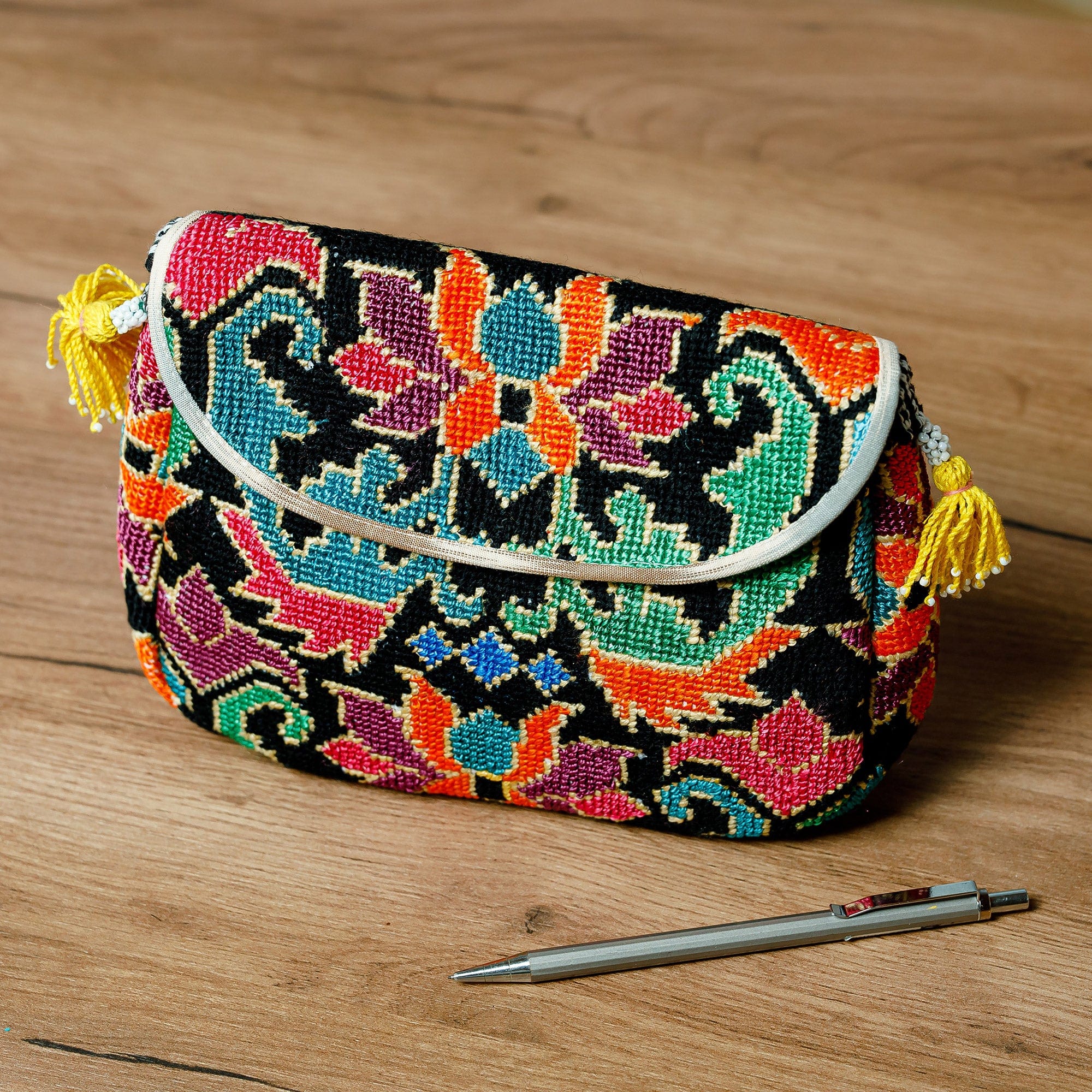 Sling Bag with Uzbek Style Floral Hand Embroidery - Trendy Beauty