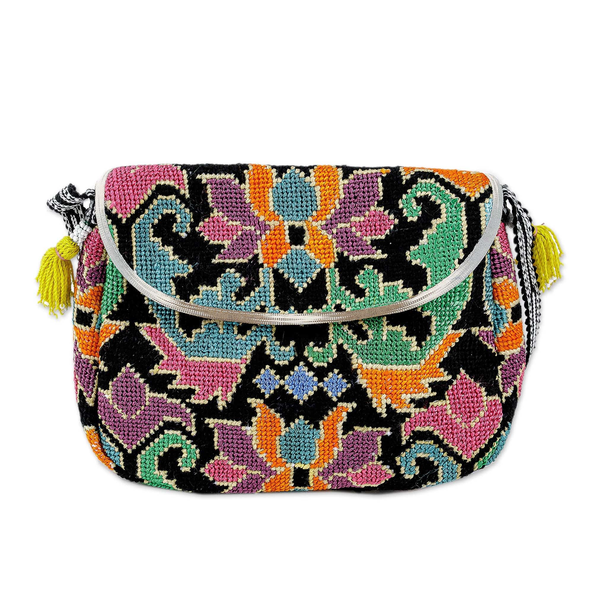 Sling Bag with Uzbek Style Floral Hand Embroidery - Trendy Beauty