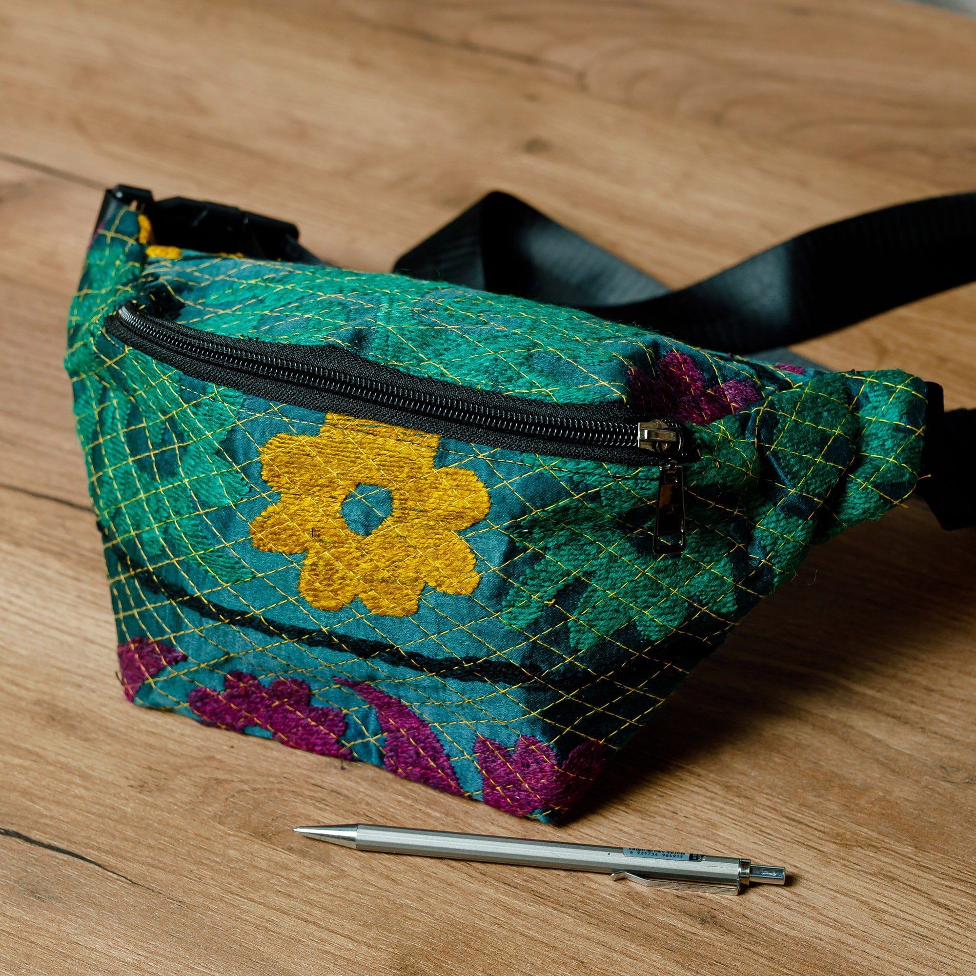 Floral Suzani Hand-Embroidered Cotton Blend Fanny Pack - Stylish Garden