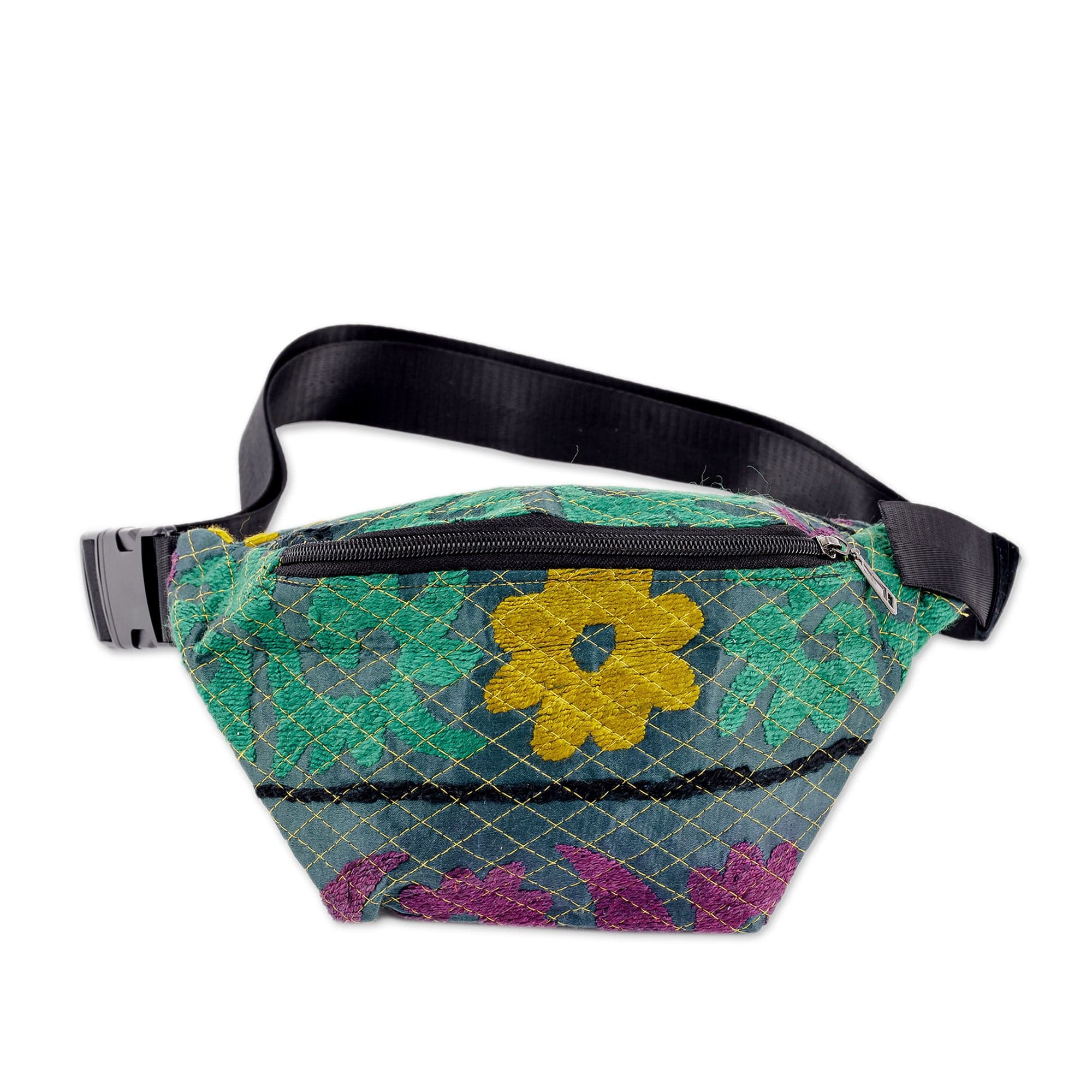 Floral Suzani Hand-Embroidered Cotton Blend Fanny Pack - Stylish Garden