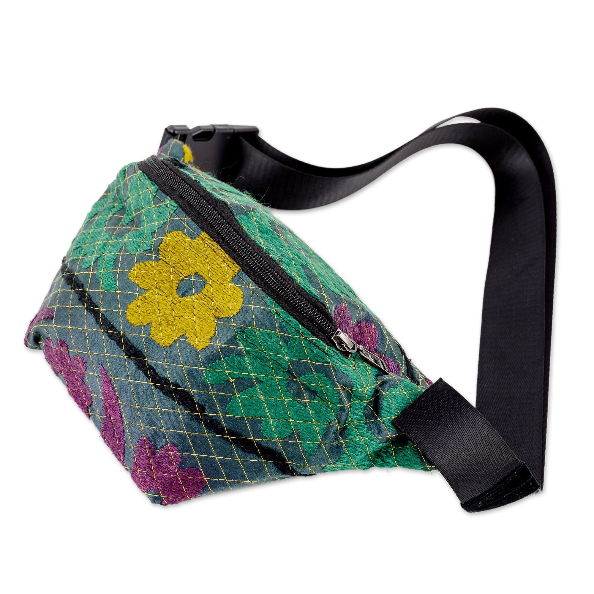 Floral Suzani Hand-Embroidered Cotton Blend Fanny Pack - Stylish Garden