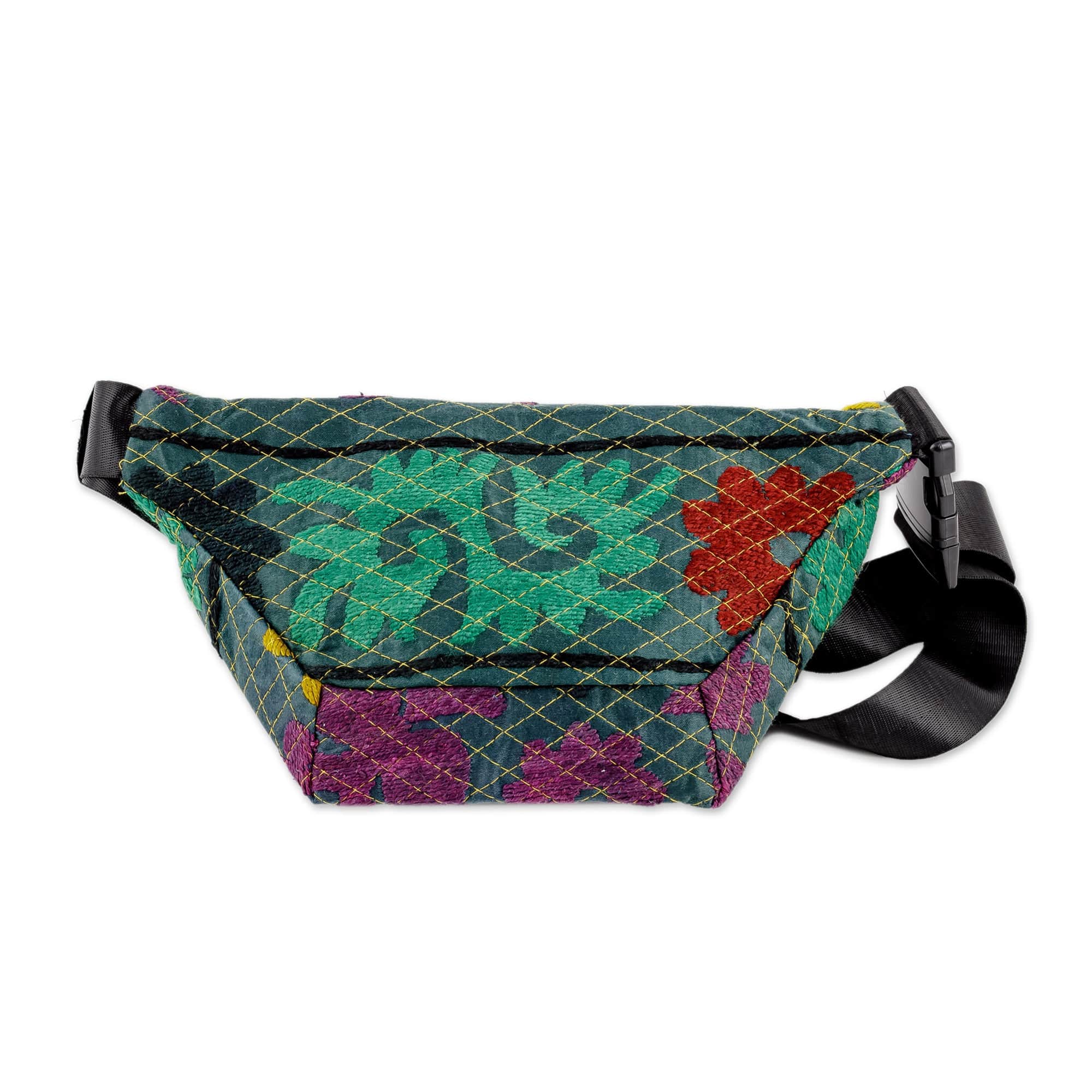 Floral Suzani Hand-Embroidered Cotton Blend Fanny Pack - Stylish Garden