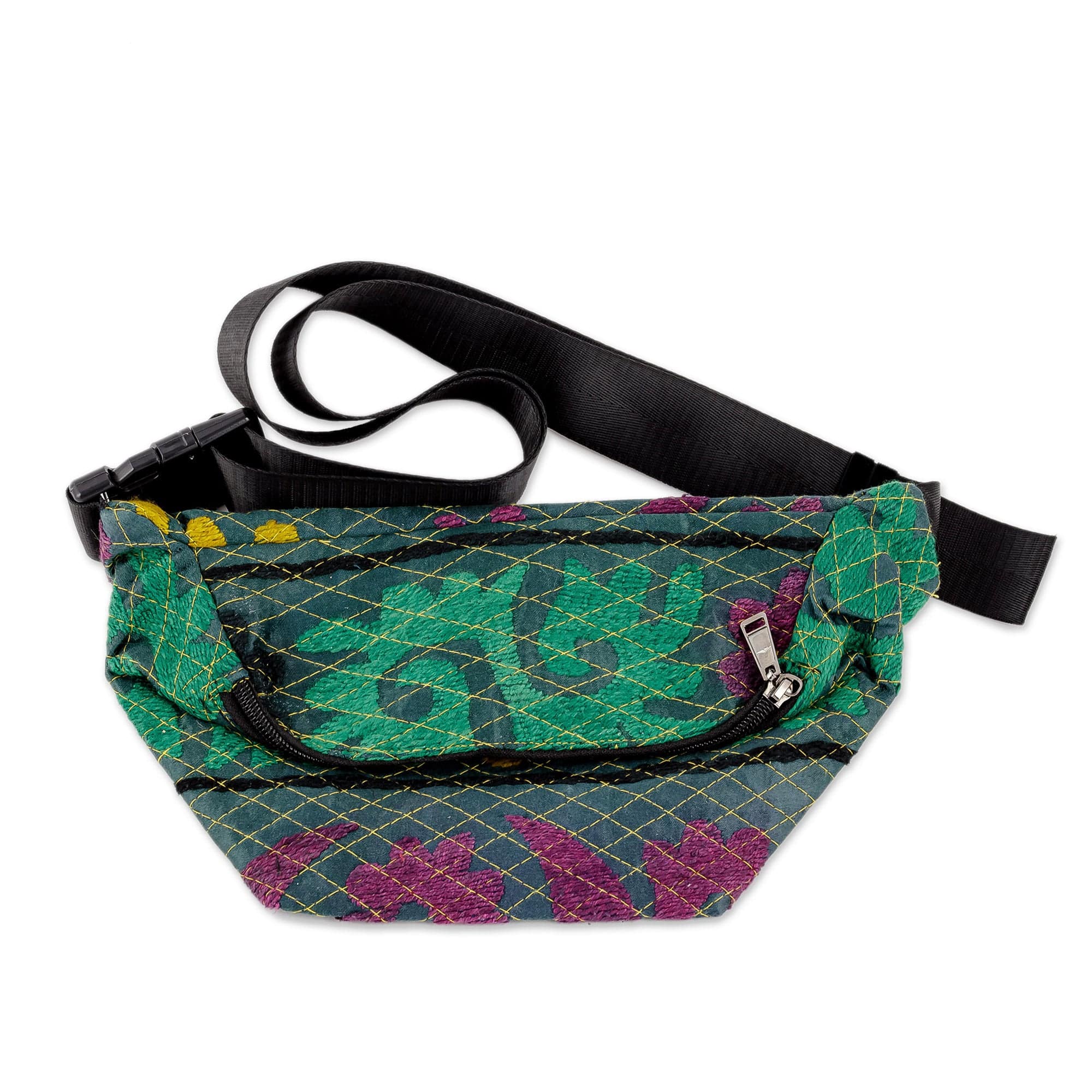 Floral Suzani Hand-Embroidered Cotton Blend Fanny Pack - Stylish Garden