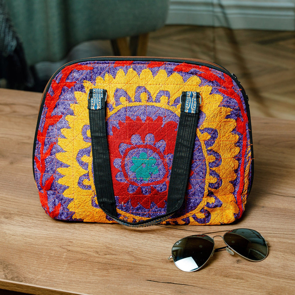 Bowling Bag with Uzbek Suzani Hand Embroidery   - Colorful Glam