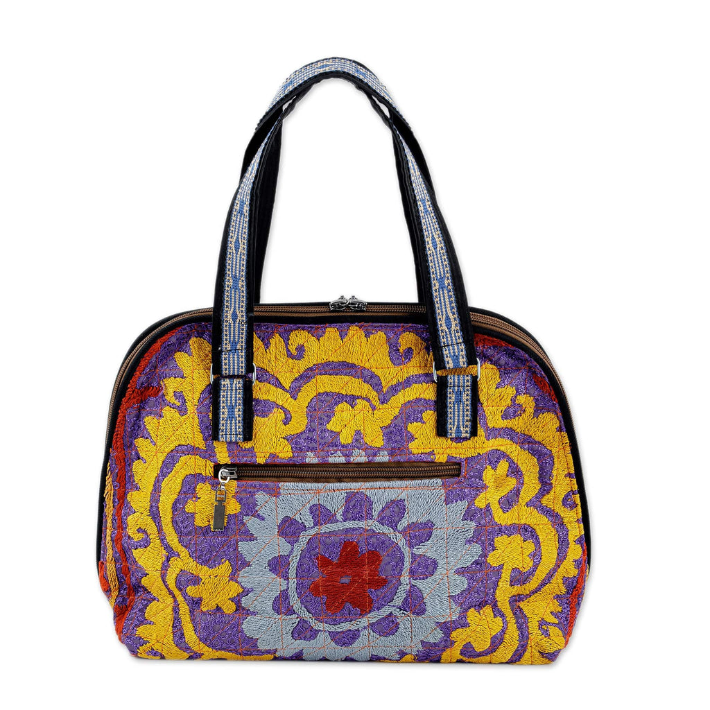 Bowling Bag with Uzbek Suzani Hand Embroidery   - Colorful Glam