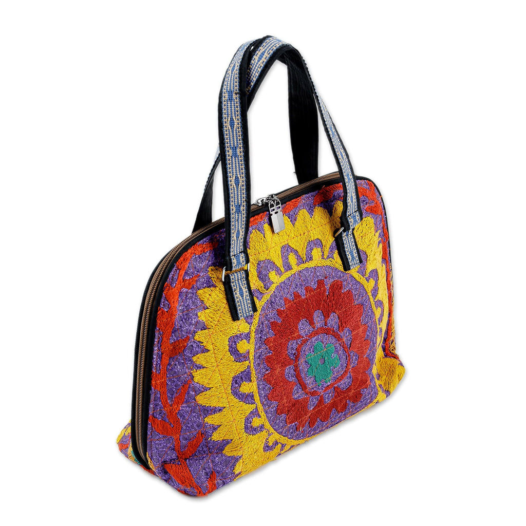 Bowling Bag with Uzbek Suzani Hand Embroidery   - Colorful Glam