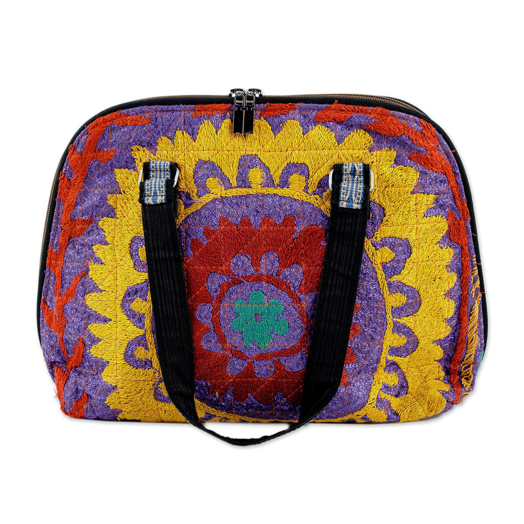 Bowling Bag with Uzbek Suzani Hand Embroidery   - Colorful Glam