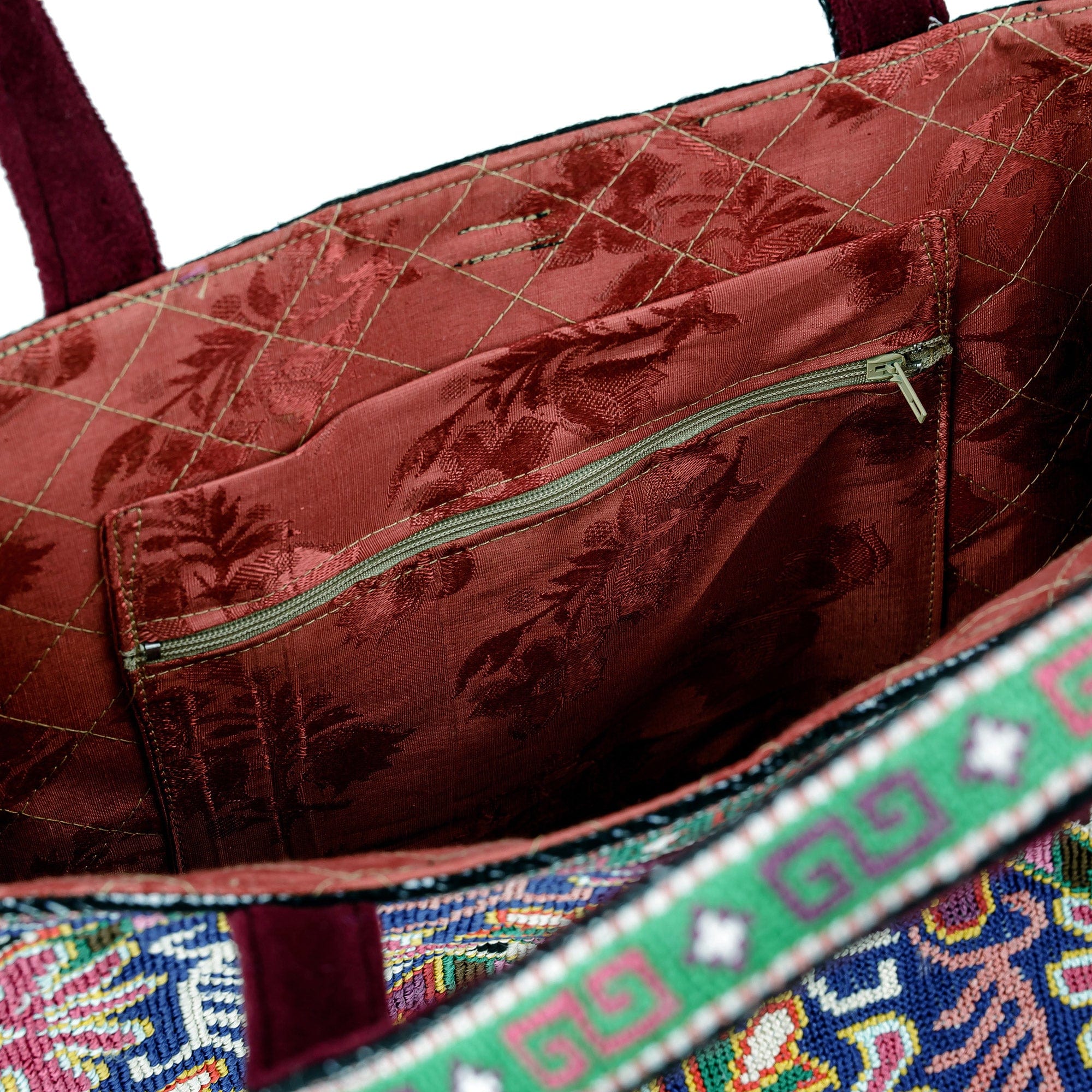 Tote Bag with Floral Iroki Hand Embroidery from Uzbekistan - Alluring Flora