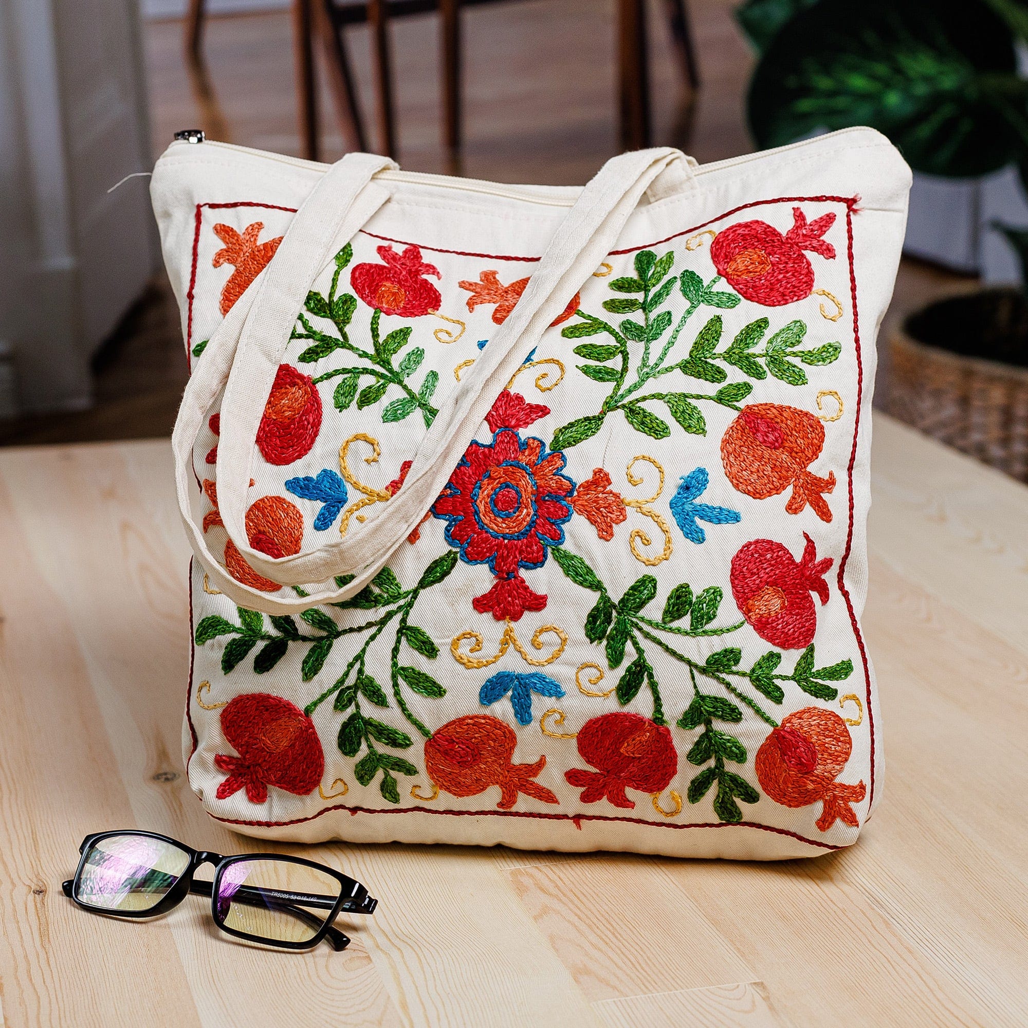 Classic Pomegranate-Themed Embroidered Cotton Tote Bag - Pomegranate Day