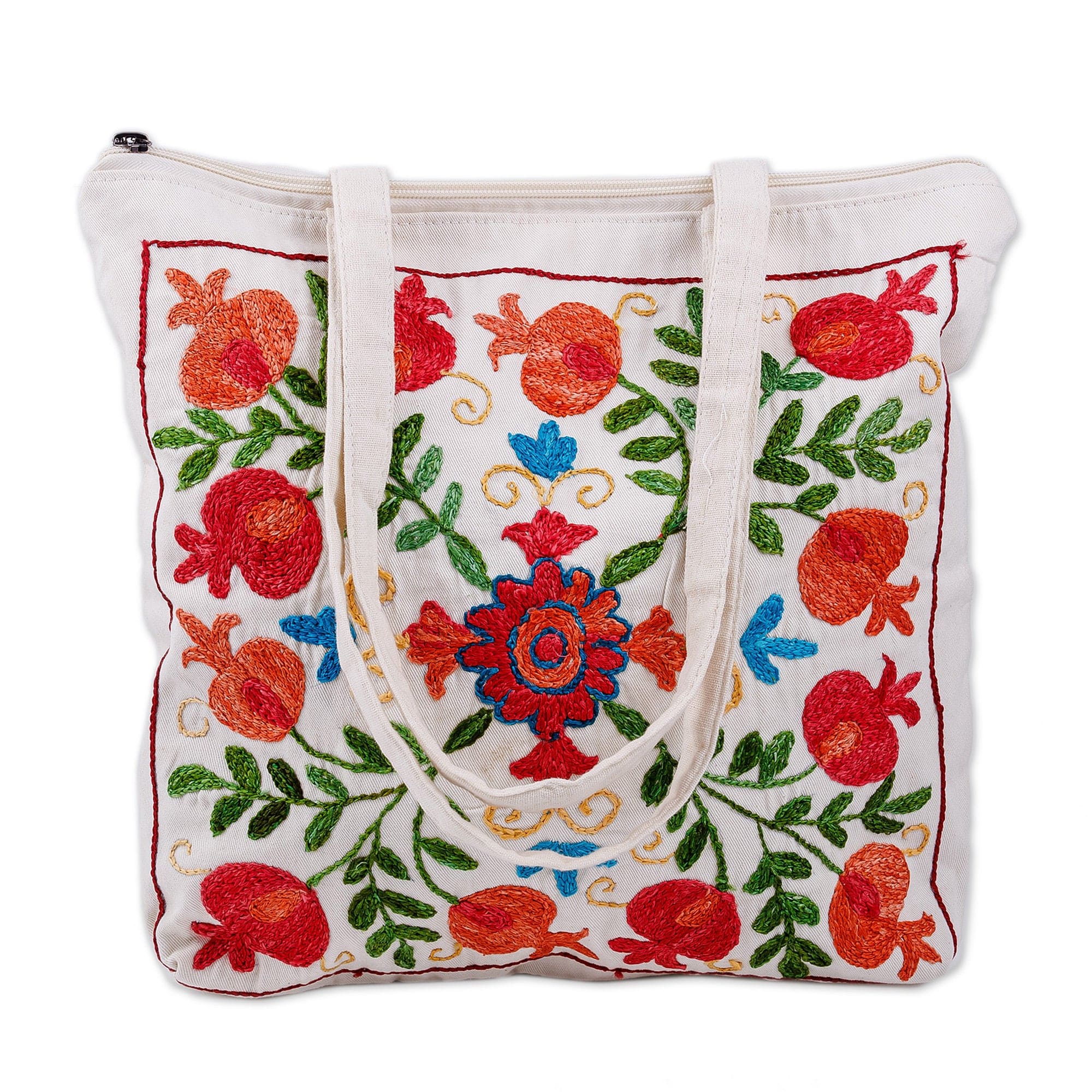 Classic Pomegranate-Themed Embroidered Cotton Tote Bag - Pomegranate Day