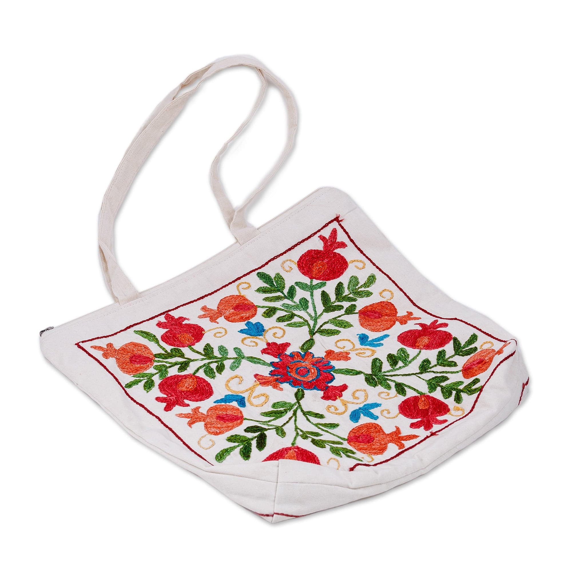 Classic Pomegranate-Themed Embroidered Cotton Tote Bag - Pomegranate Day