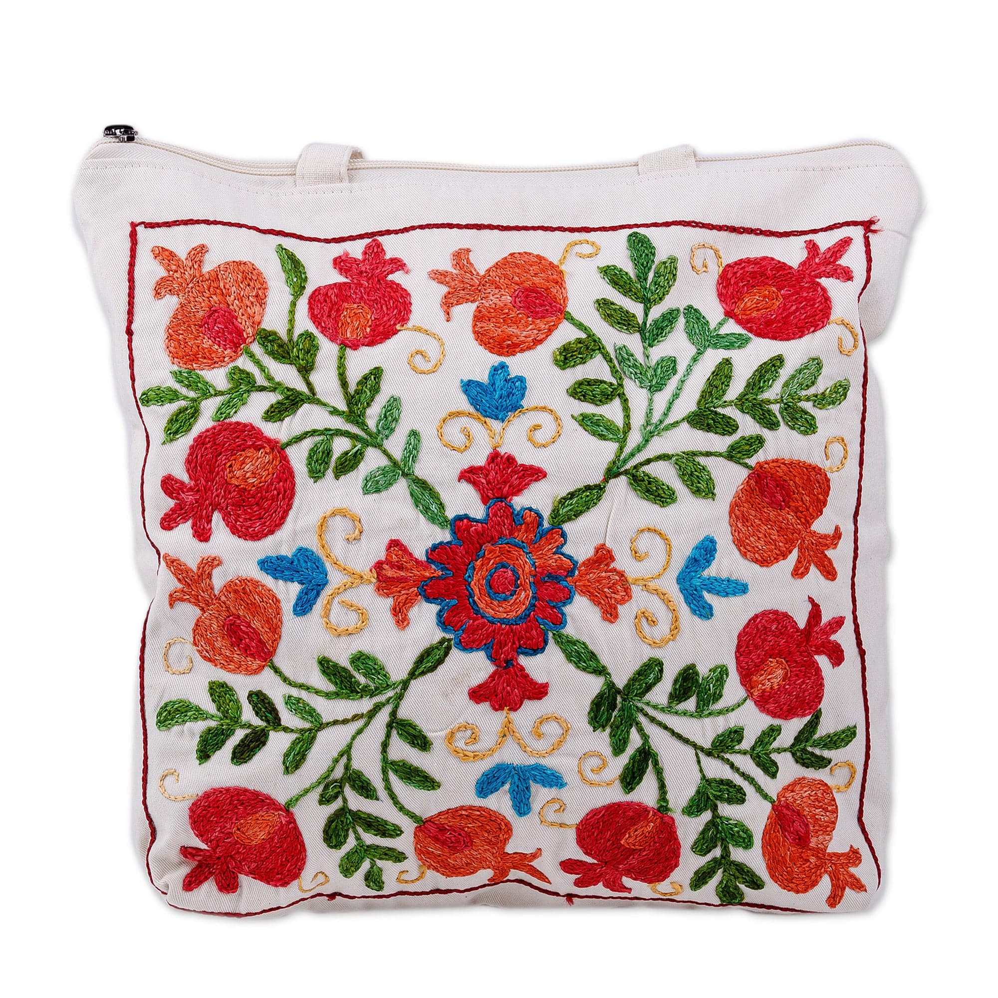 Classic Pomegranate-Themed Embroidered Cotton Tote Bag - Pomegranate Day