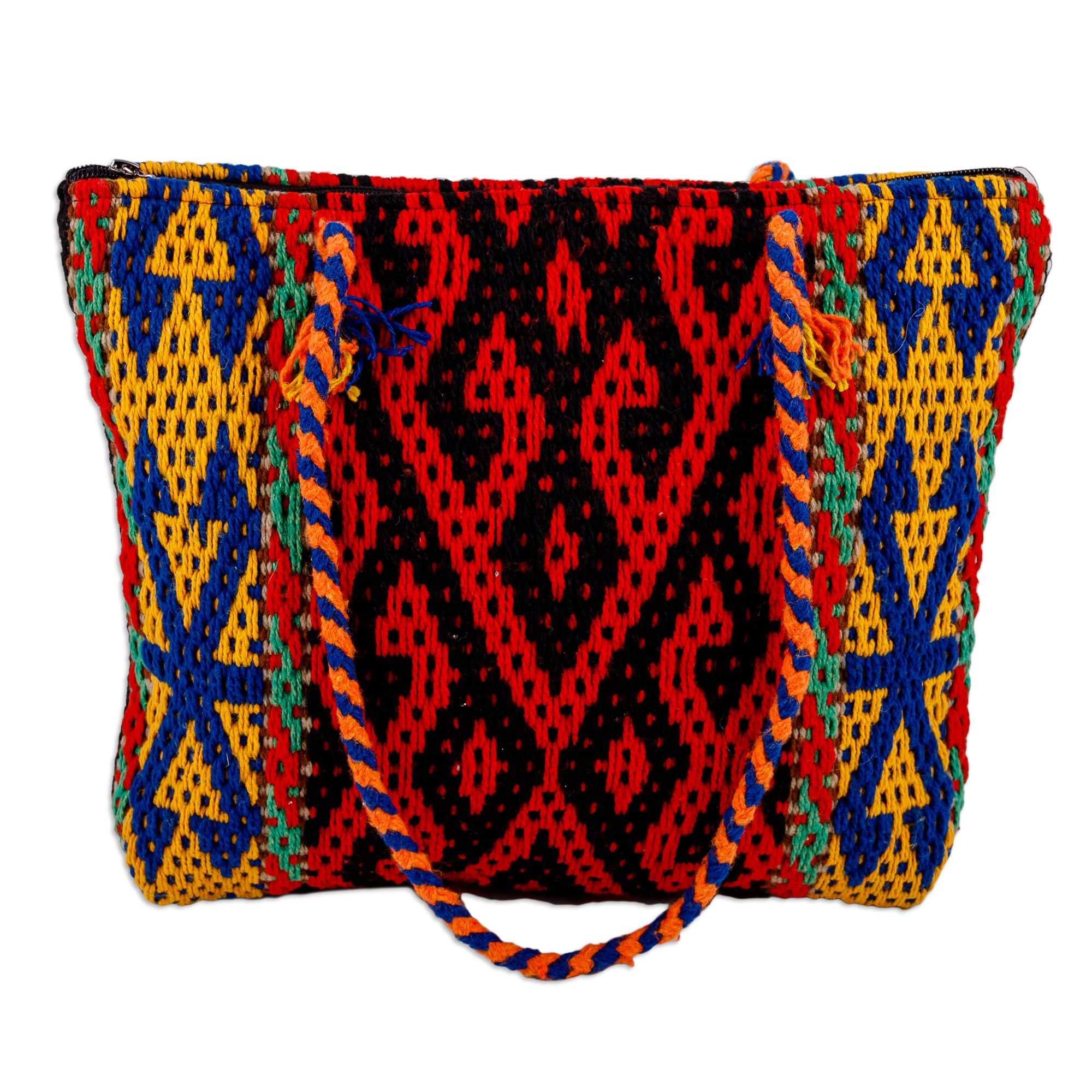 Classic Geometric-Patterned Colorful Cotton and Wool Handbag - Flaming Traditions