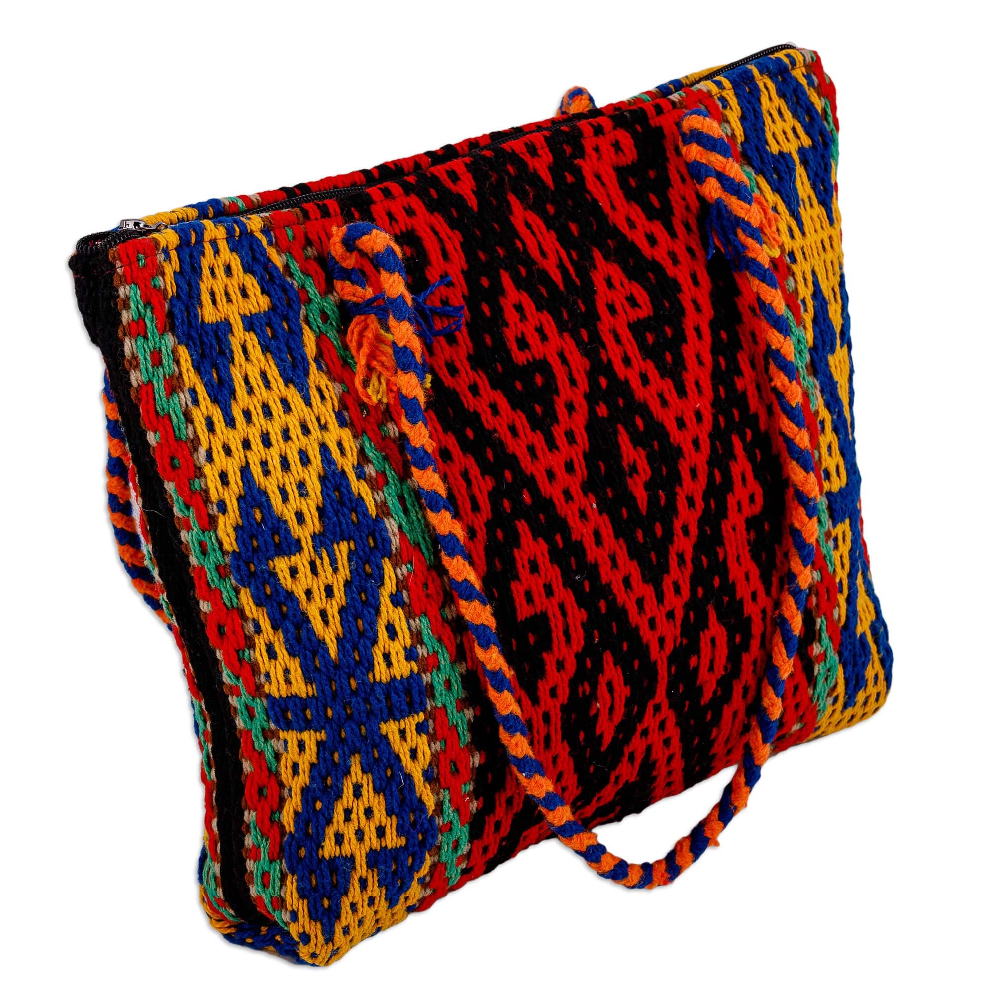 Classic Geometric-Patterned Colorful Cotton and Wool Handbag - Flaming Traditions