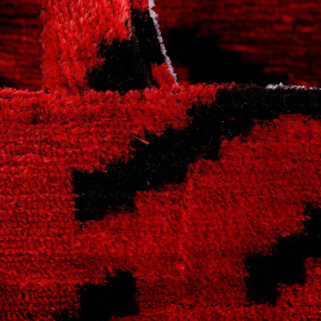 Eye-Patterned Red Silk Velvet Handle Bag from Uzbekistan - Sophisticated Glances