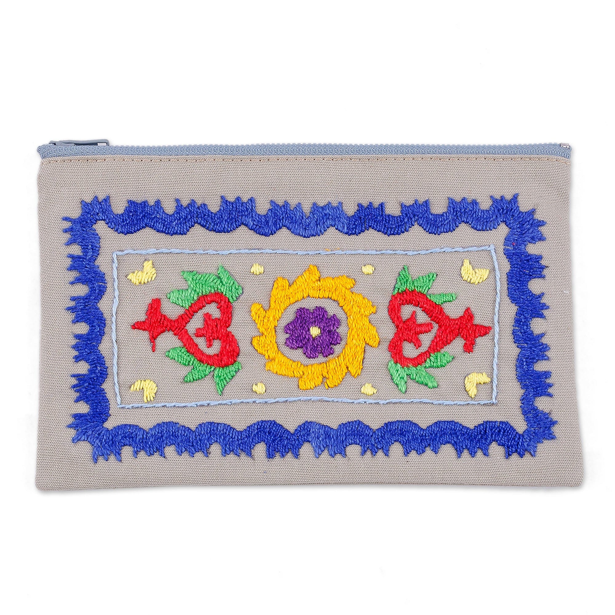 Cotton Cosmetic Bag with Suzani Hand-Embroidered Motifs - Chic Flair