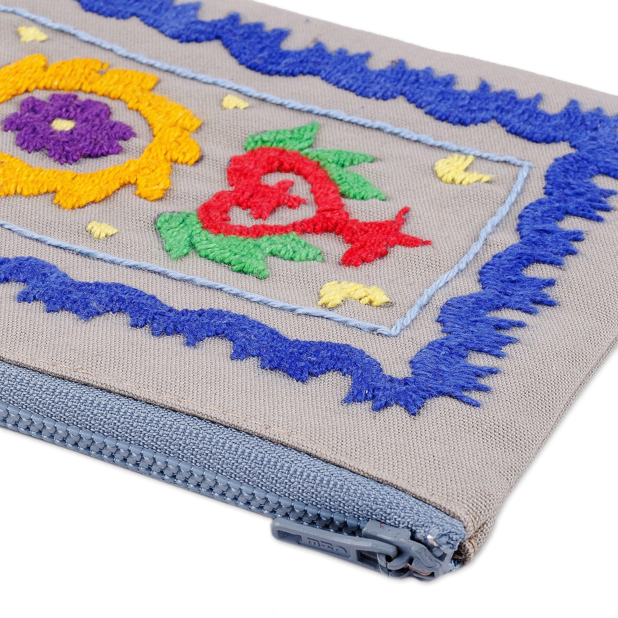 Cotton Cosmetic Bag with Suzani Hand-Embroidered Motifs - Chic Flair