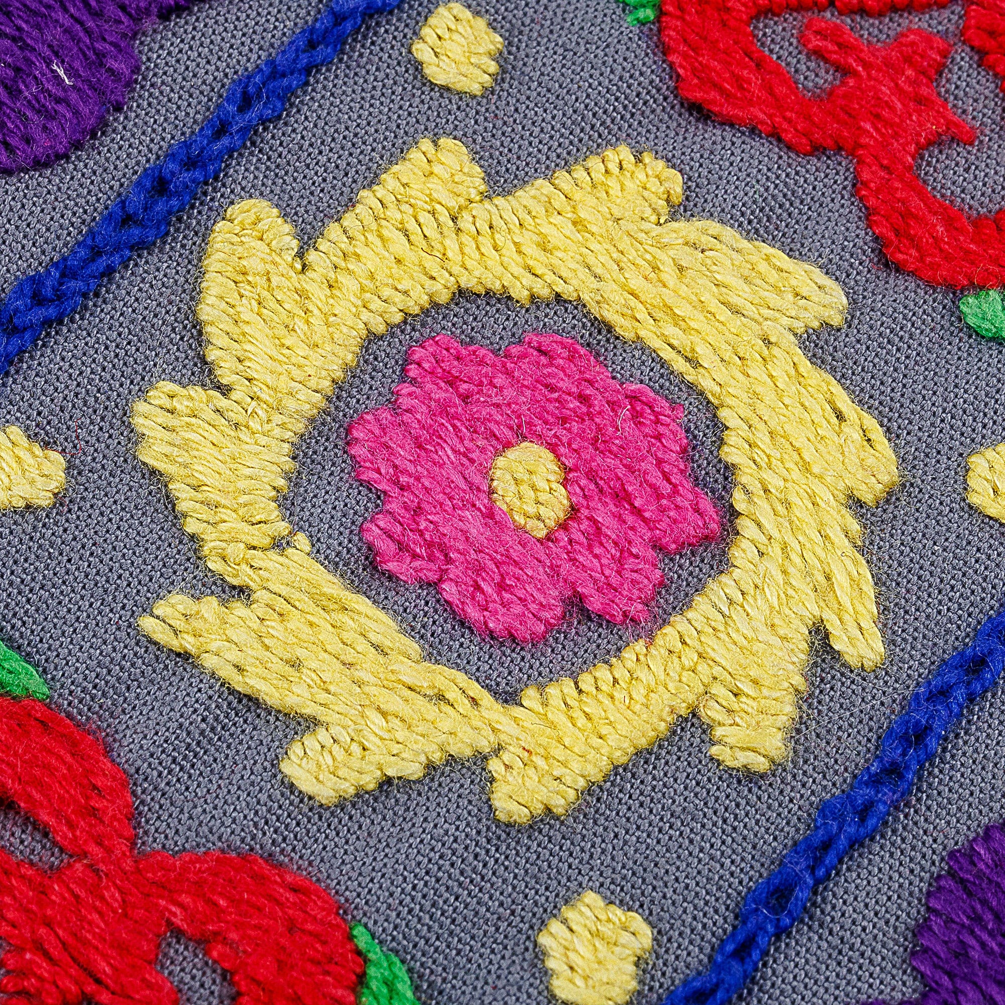 Blue Cotton Cosmetic Bag with Suzani Hand-Embroidered Motifs - Chic Style