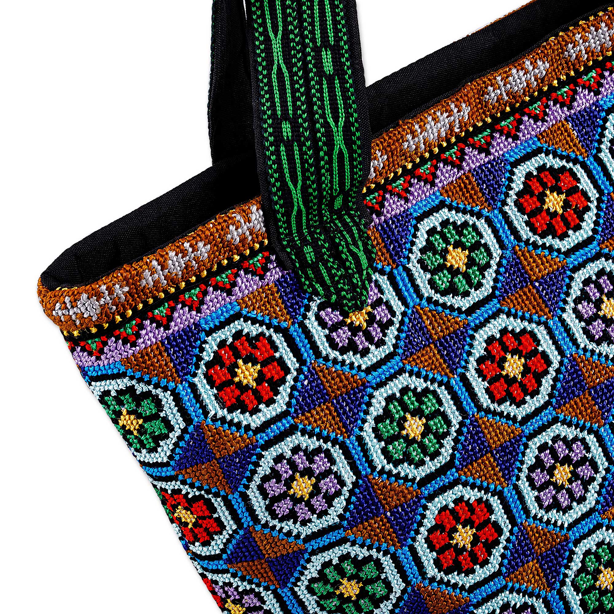 Floral Mosaic-Themed Iroki Embroidered Tote Bag - Blooming Days