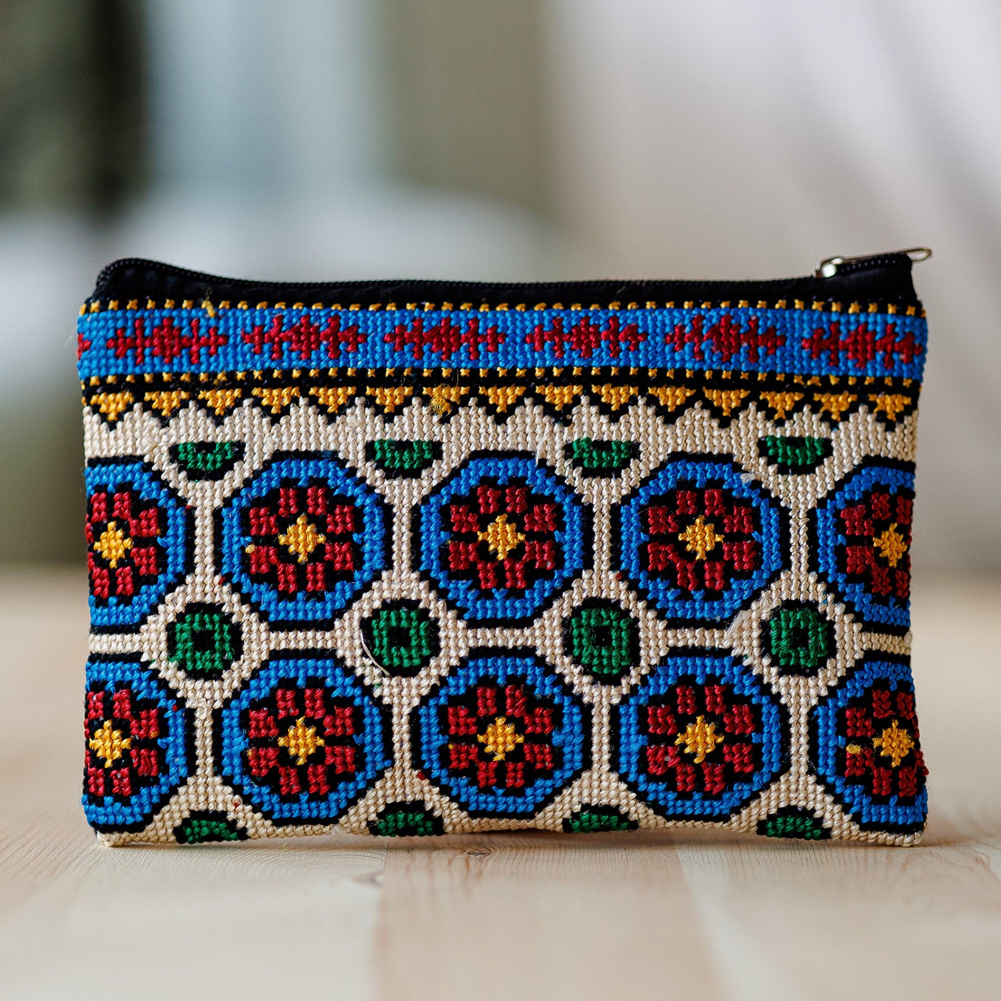 Floral Patterned Embroidered Cosmetic Bag in Bright Hues - Arcadia in Heaven