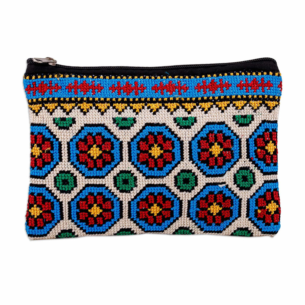 Floral Patterned Embroidered Cosmetic Bag in Bright Hues - Arcadia in Heaven