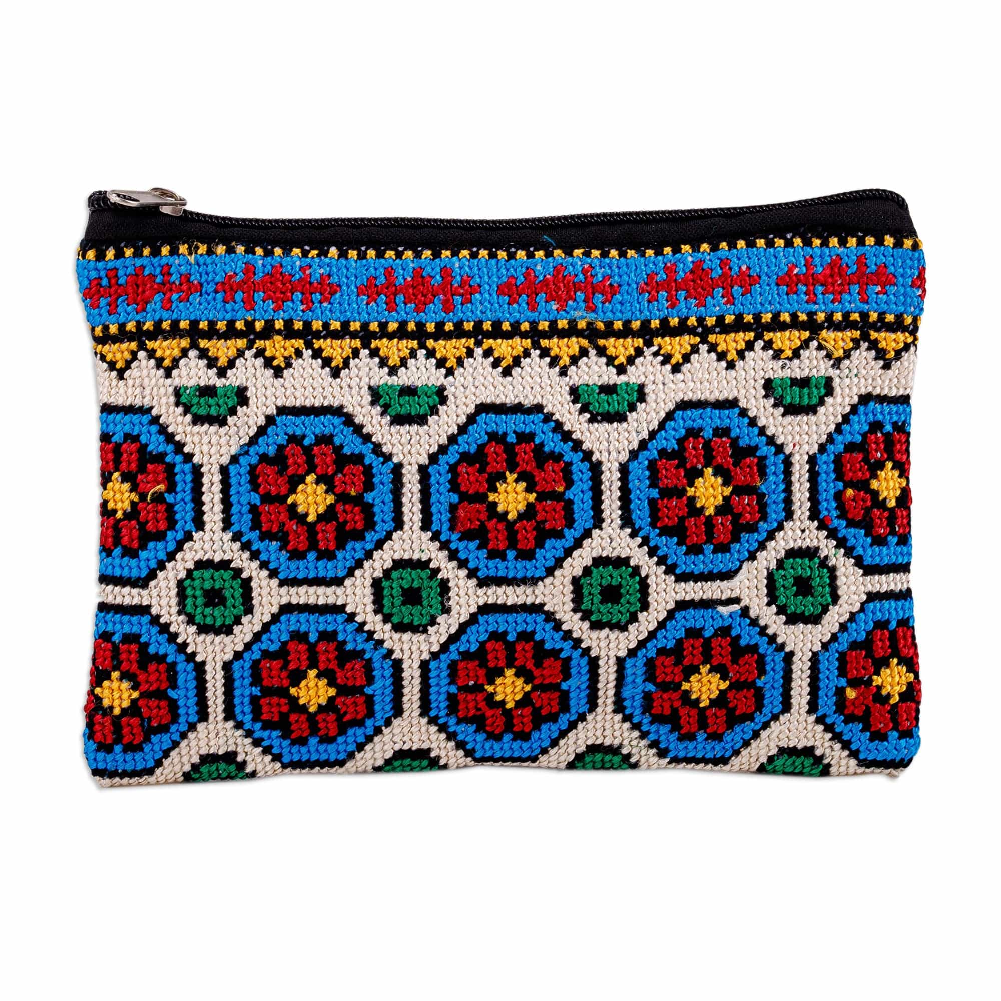 Floral Patterned Embroidered Cosmetic Bag in Bright Hues - Arcadia in Heaven