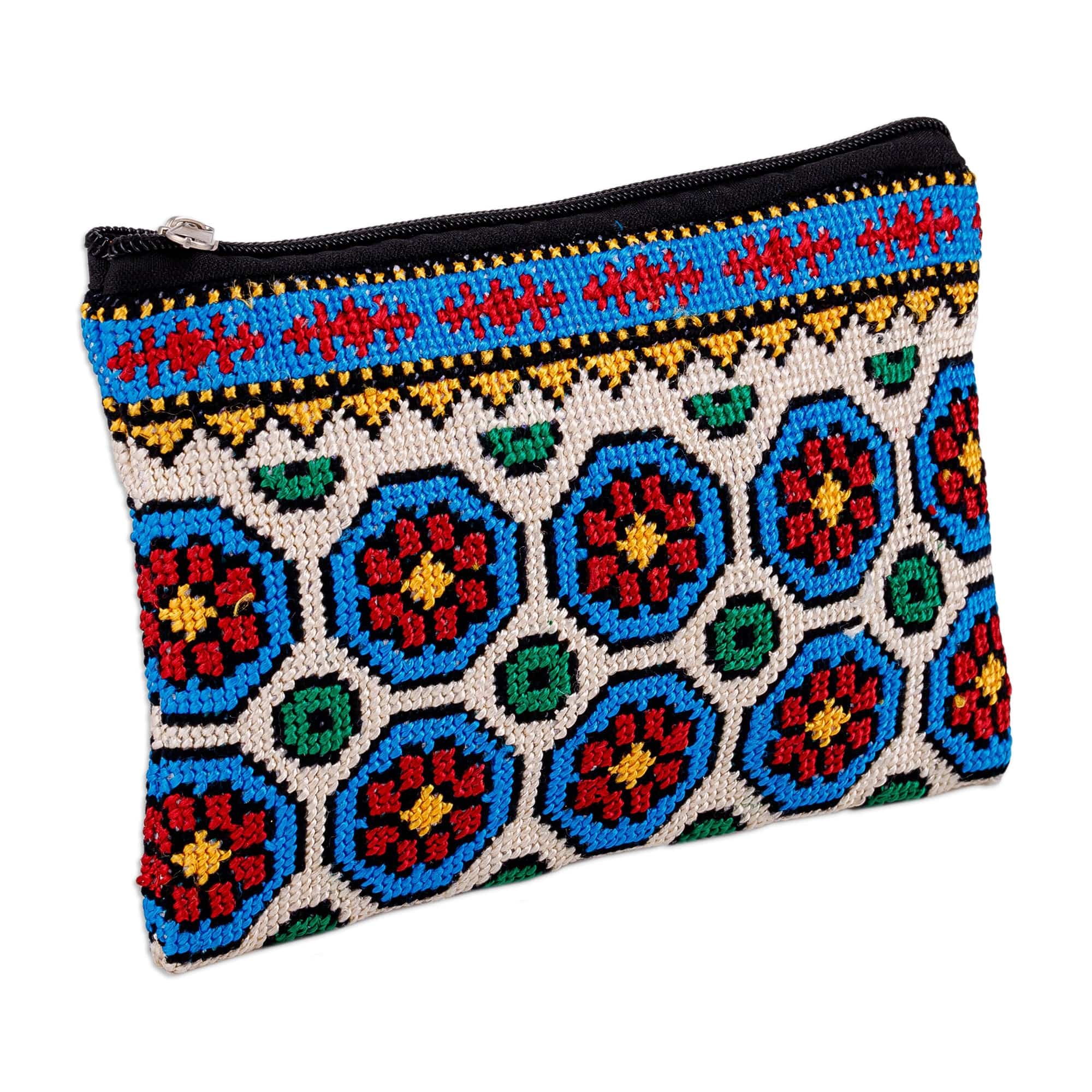 Floral Patterned Embroidered Cosmetic Bag in Bright Hues - Arcadia in Heaven