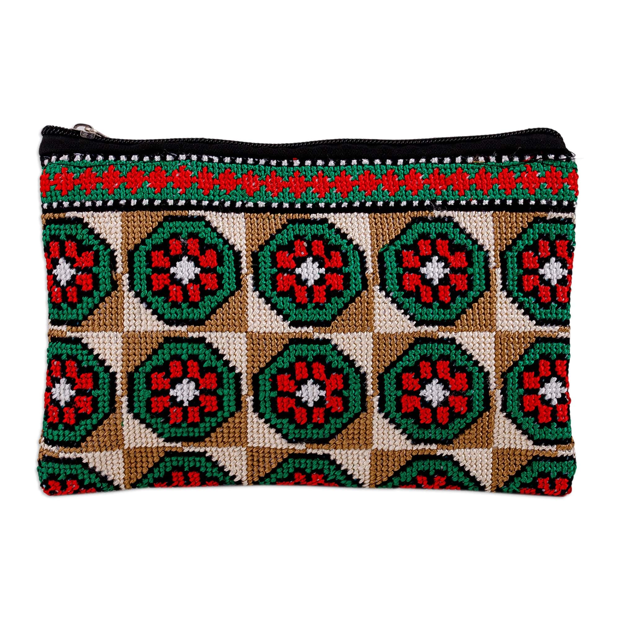 Floral Patterned Embroidered Cosmetic Bag in Earthy Hues - Arcadia in Earth