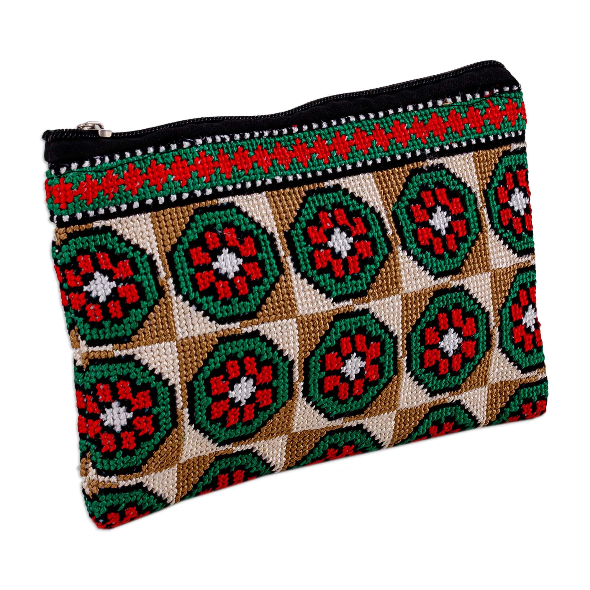 Floral Patterned Embroidered Cosmetic Bag in Earthy Hues - Arcadia in Earth
