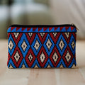 Geometric Patterned Embroidered Cosmetic Bag in Red and Blue - Paradise Geometry