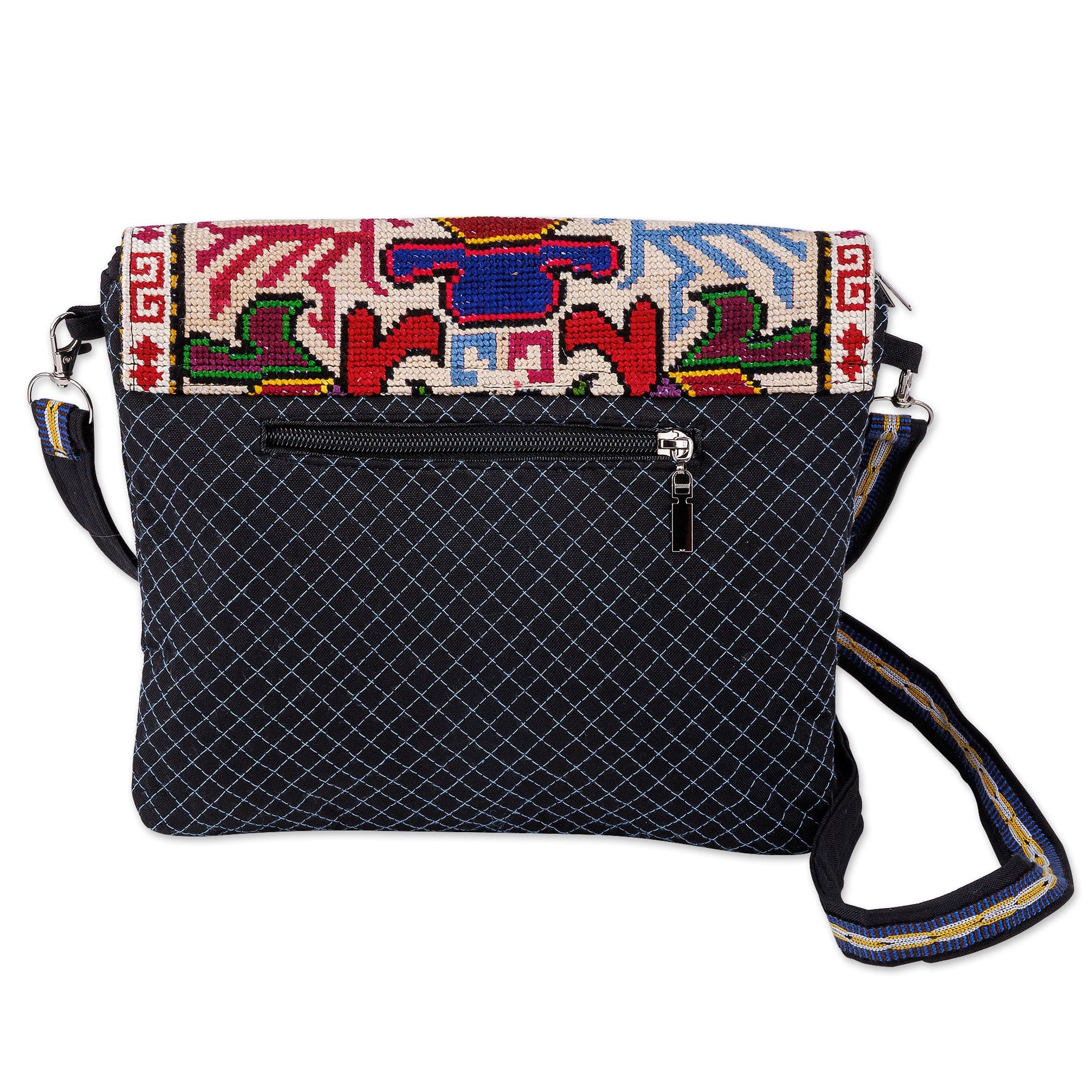 Floral Embroidered Viscose Sling Bag with Snap Flap Closure - Noble Miss
