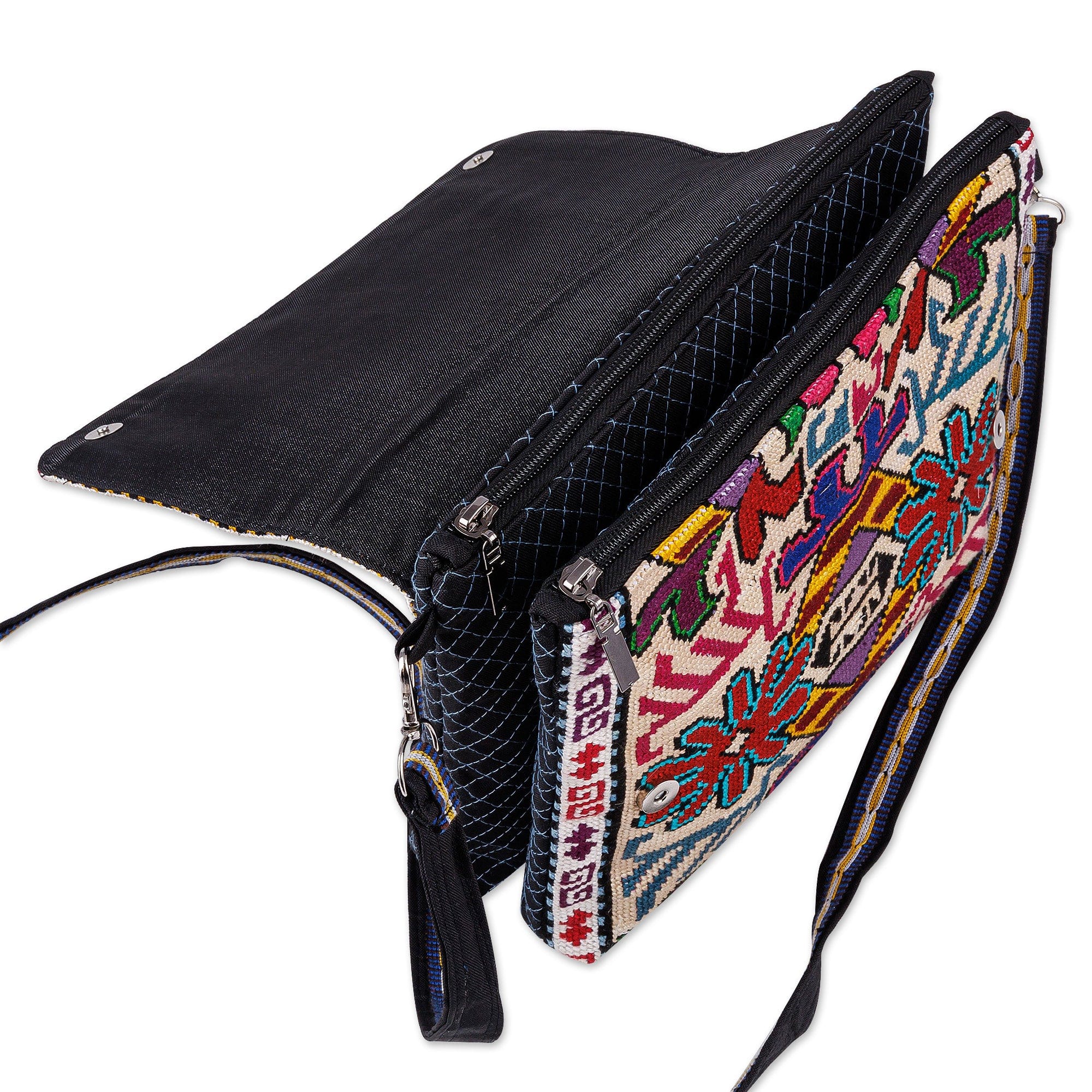 Floral Embroidered Viscose Sling Bag with Snap Flap Closure - Noble Miss