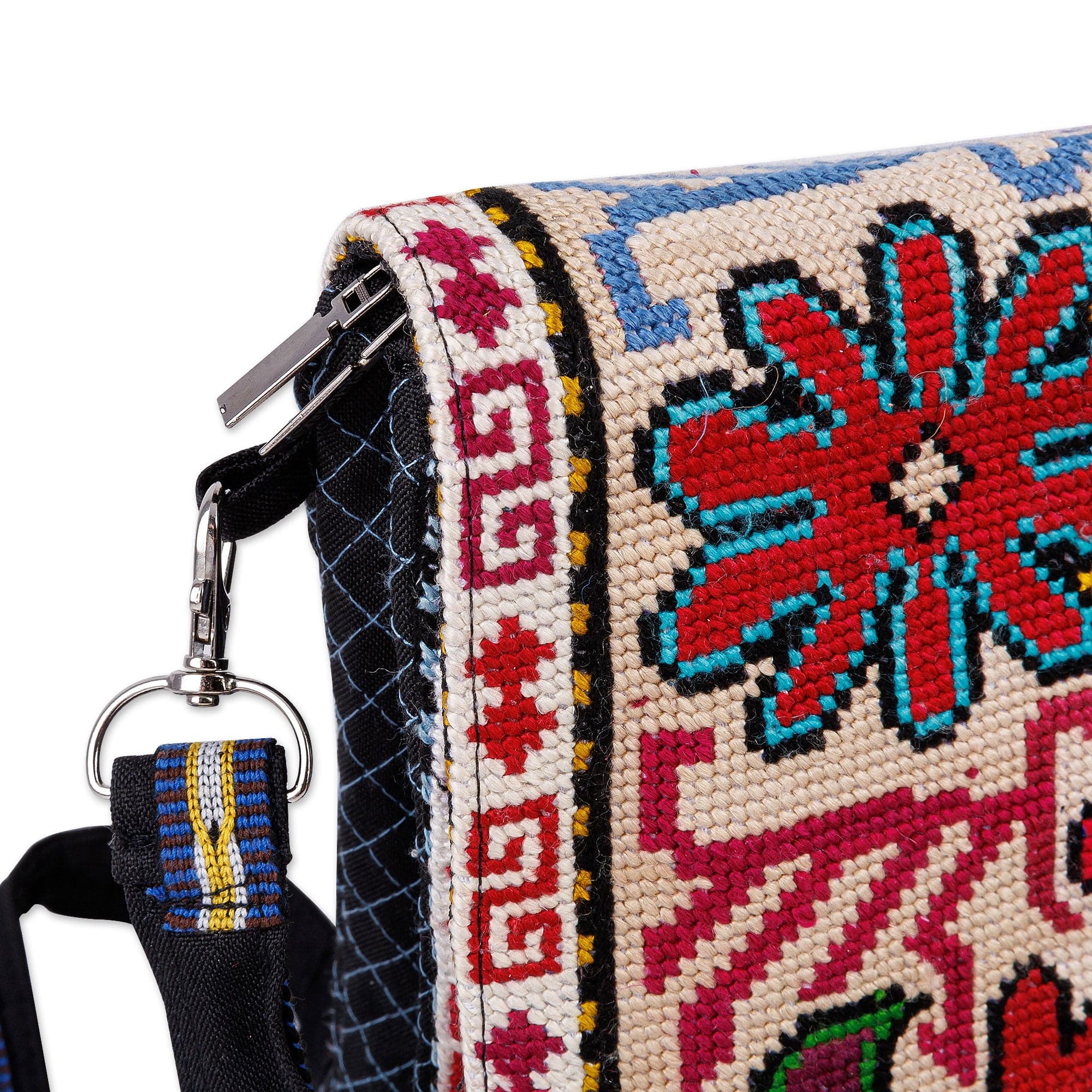 Floral Embroidered Viscose Sling Bag with Snap Flap Closure - Noble Miss