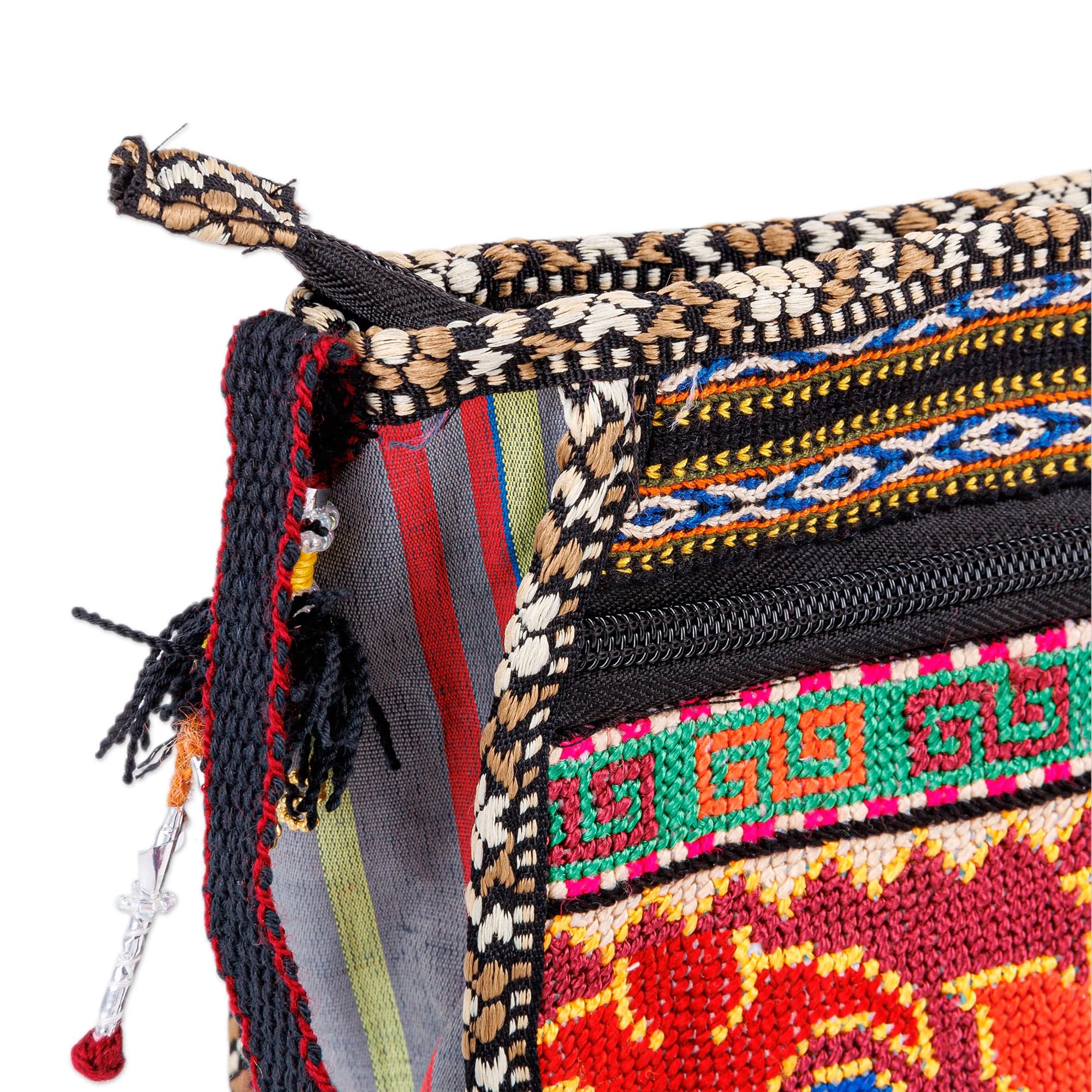 Classic Floral Embroidered Viscose Sling Bag in Warm Hues - Adventures in Uzbekistan