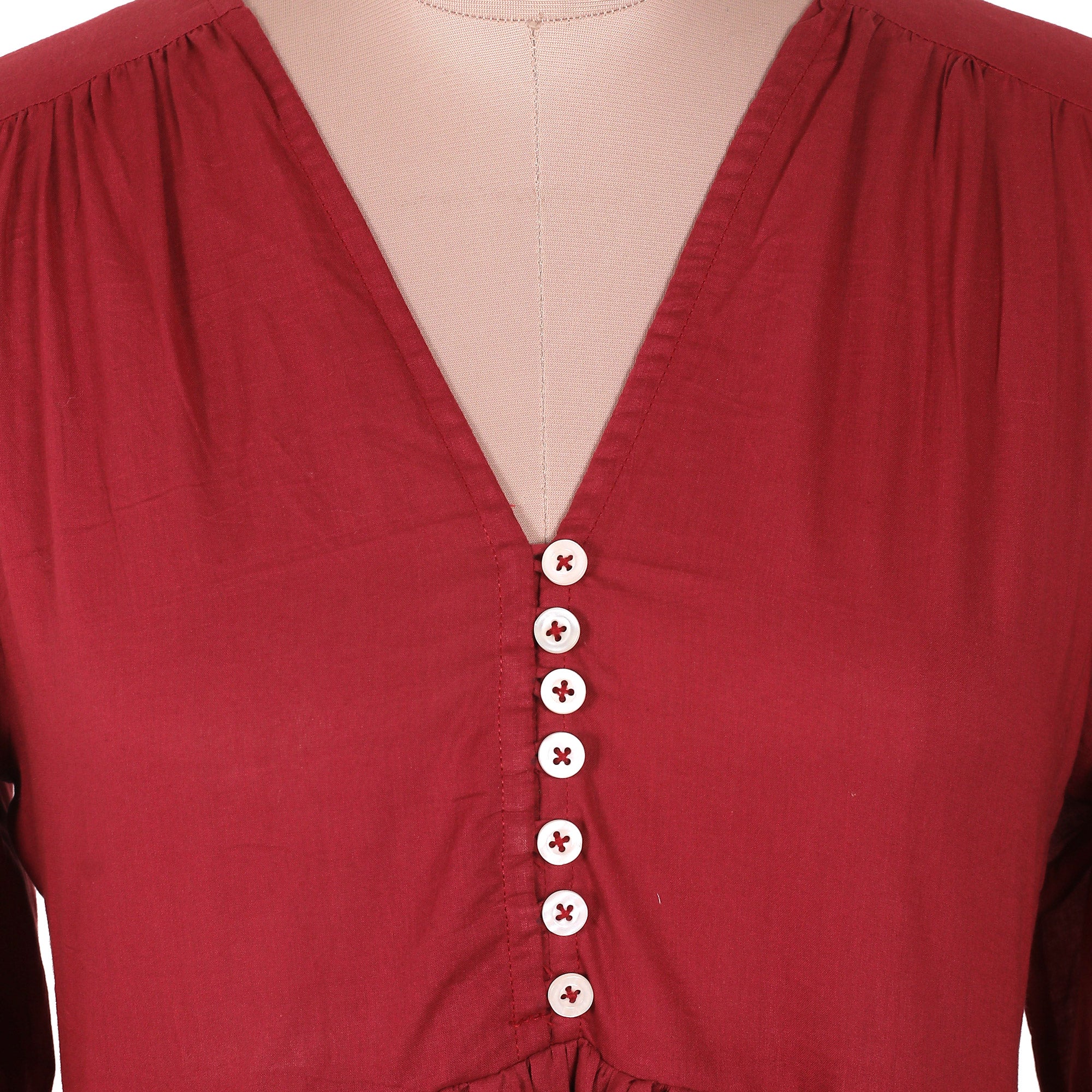 Relaxed Fit Long Sleeved Cotton Maxi Dress in Burgundy - Saving Grace in Pomegranate