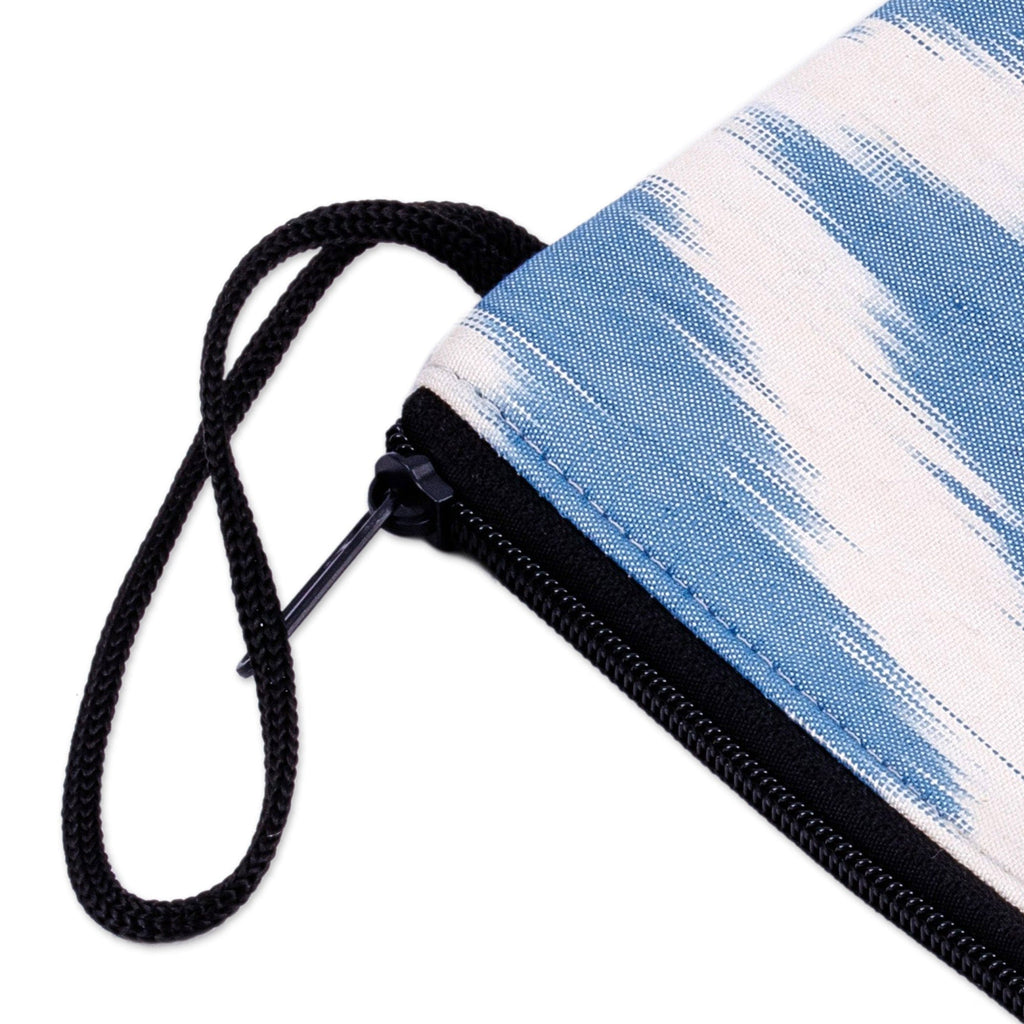 Blue and White Ikat Patterned Cotton Zippered Cosmetic Bag - Ikat Serenity