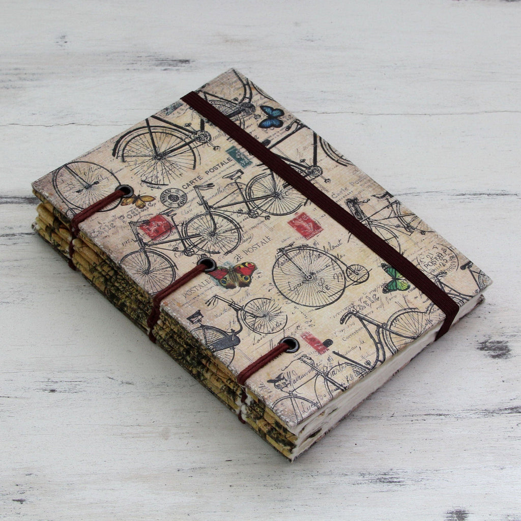 Artisan Crafted Journal with 60 Pages Blank Handmade Paper - Vintage Bike Journeys