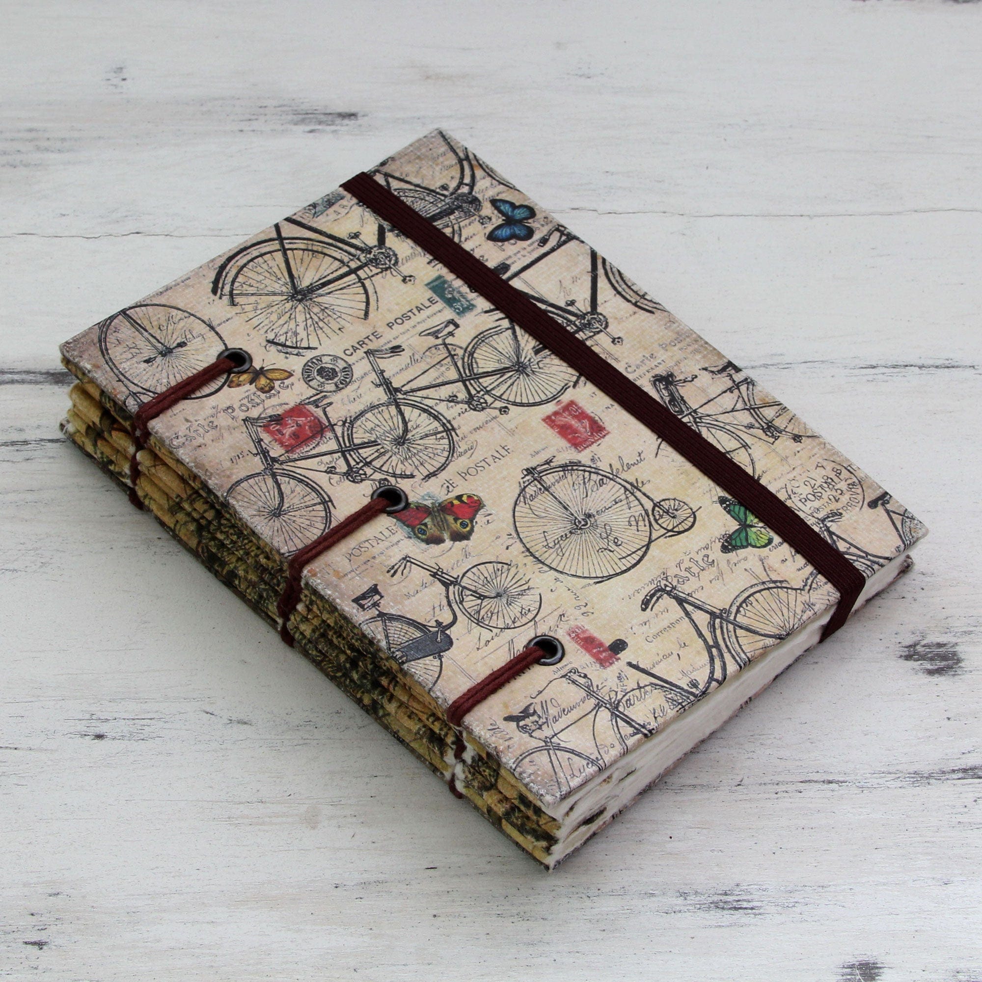 Artisan Crafted Journal with 60 Pages Blank Handmade Paper - Vintage Bike Journeys