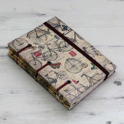 Artisan Crafted Journal with 60 Pages Blank Handmade Paper - Vintage Bike Journeys