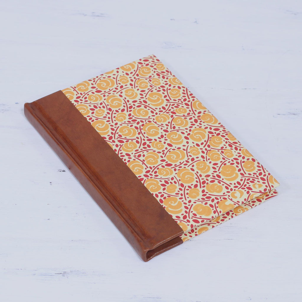 Handcrafted Floral Leather-Accented Journal from India - Sunny Blossoms