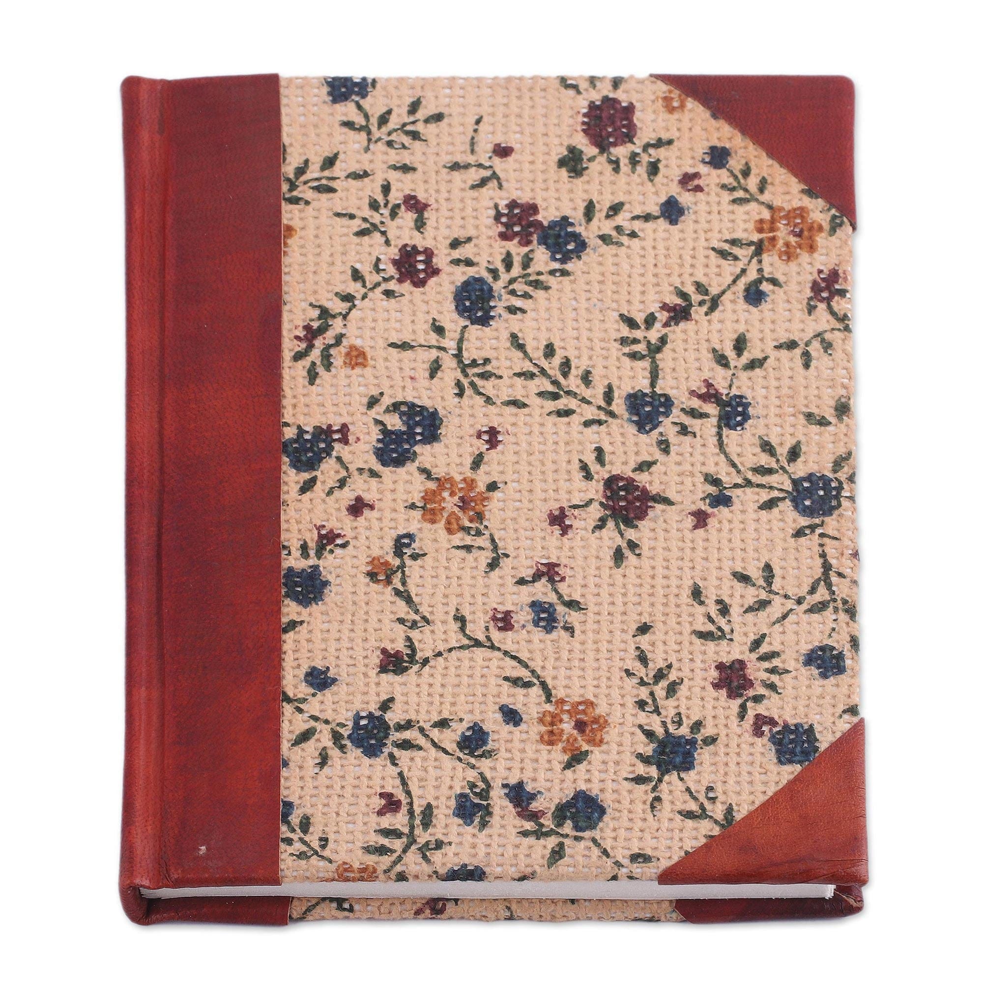 Handcrafted Floral Leather Accent Jute Journal from India - Flowering Memories