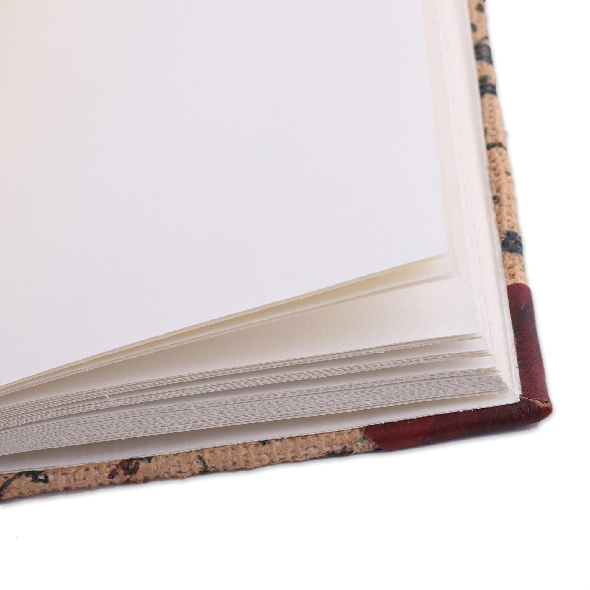 Handcrafted Floral Leather Accent Jute Journal from India - Flowering Memories