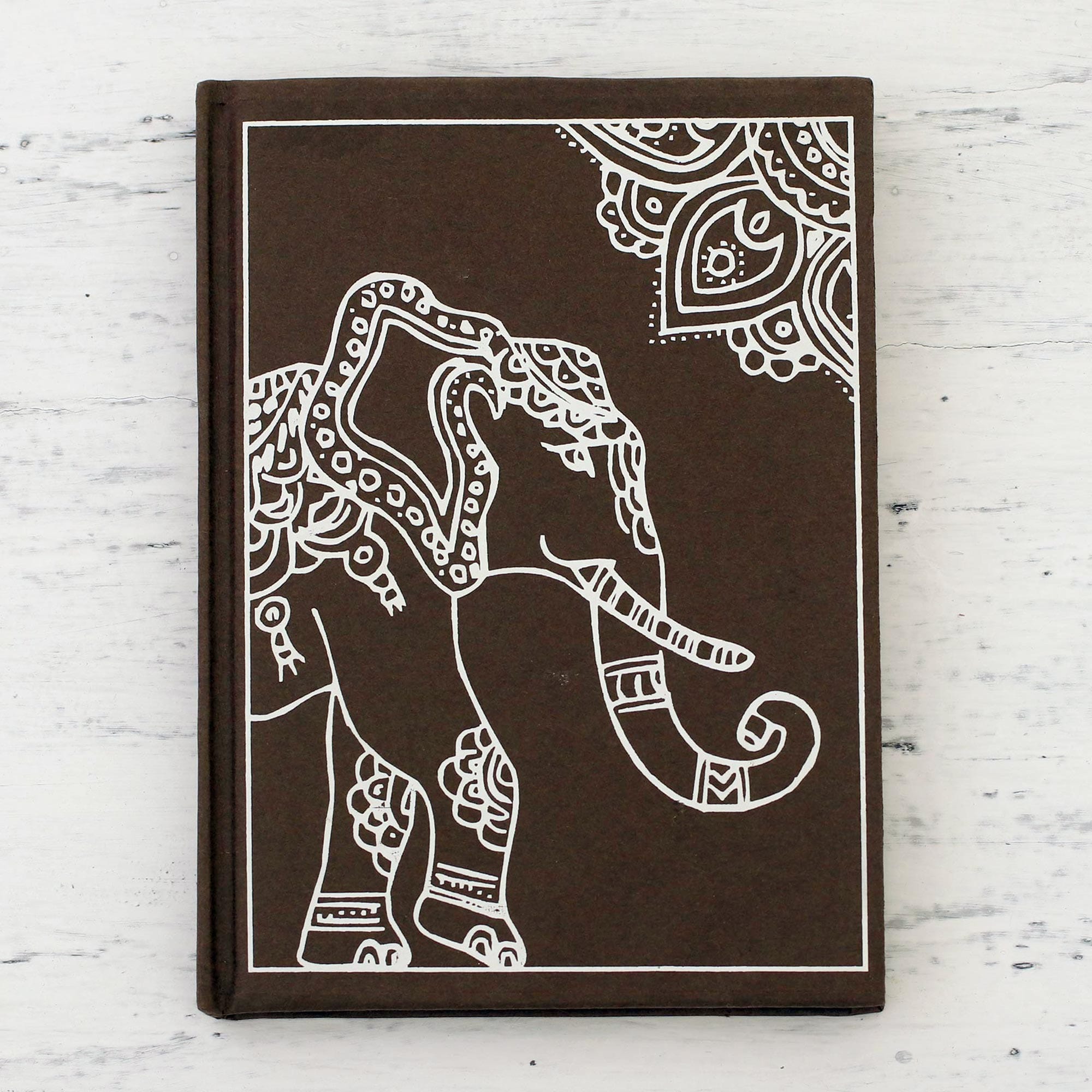 India Elephant-Themed Handmade Paper Journal in Mahogany - Royal Gajraj