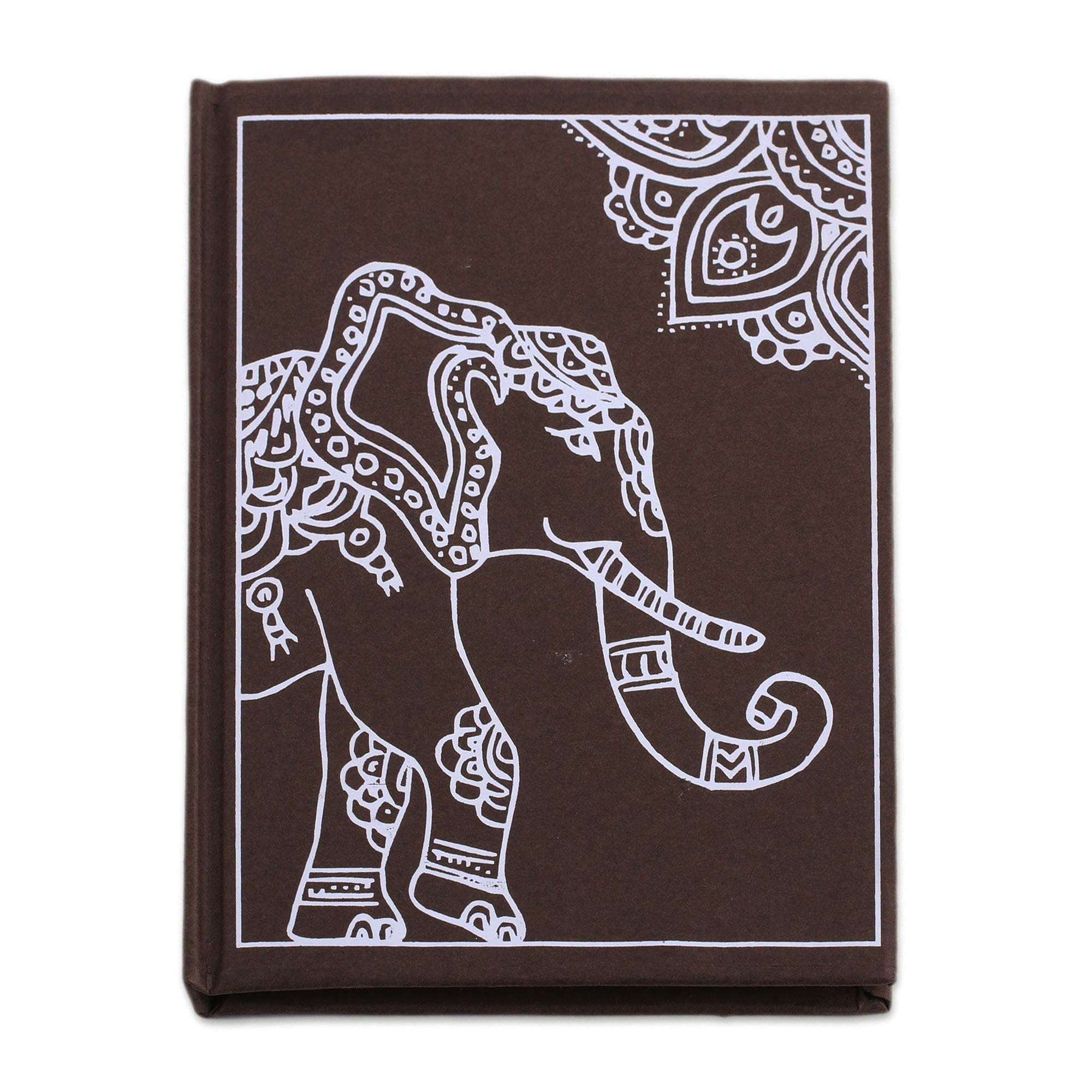 India Elephant-Themed Handmade Paper Journal in Mahogany - Royal Gajraj