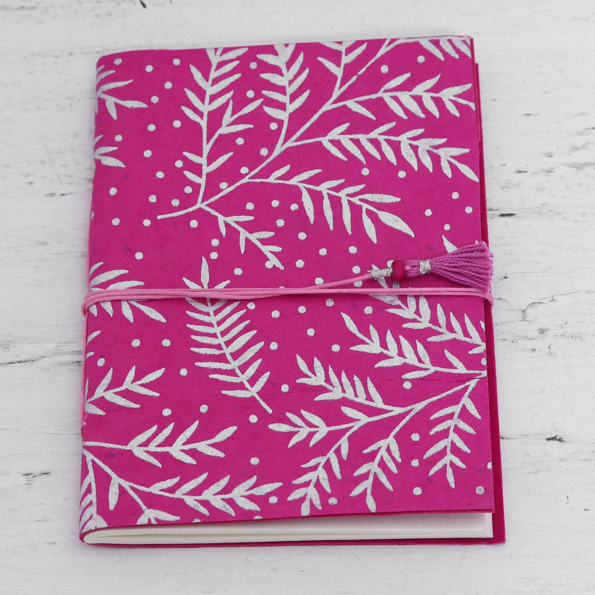 60-Page Journal with Handmade Paper and Leaf Motifs - Leafy Splendor