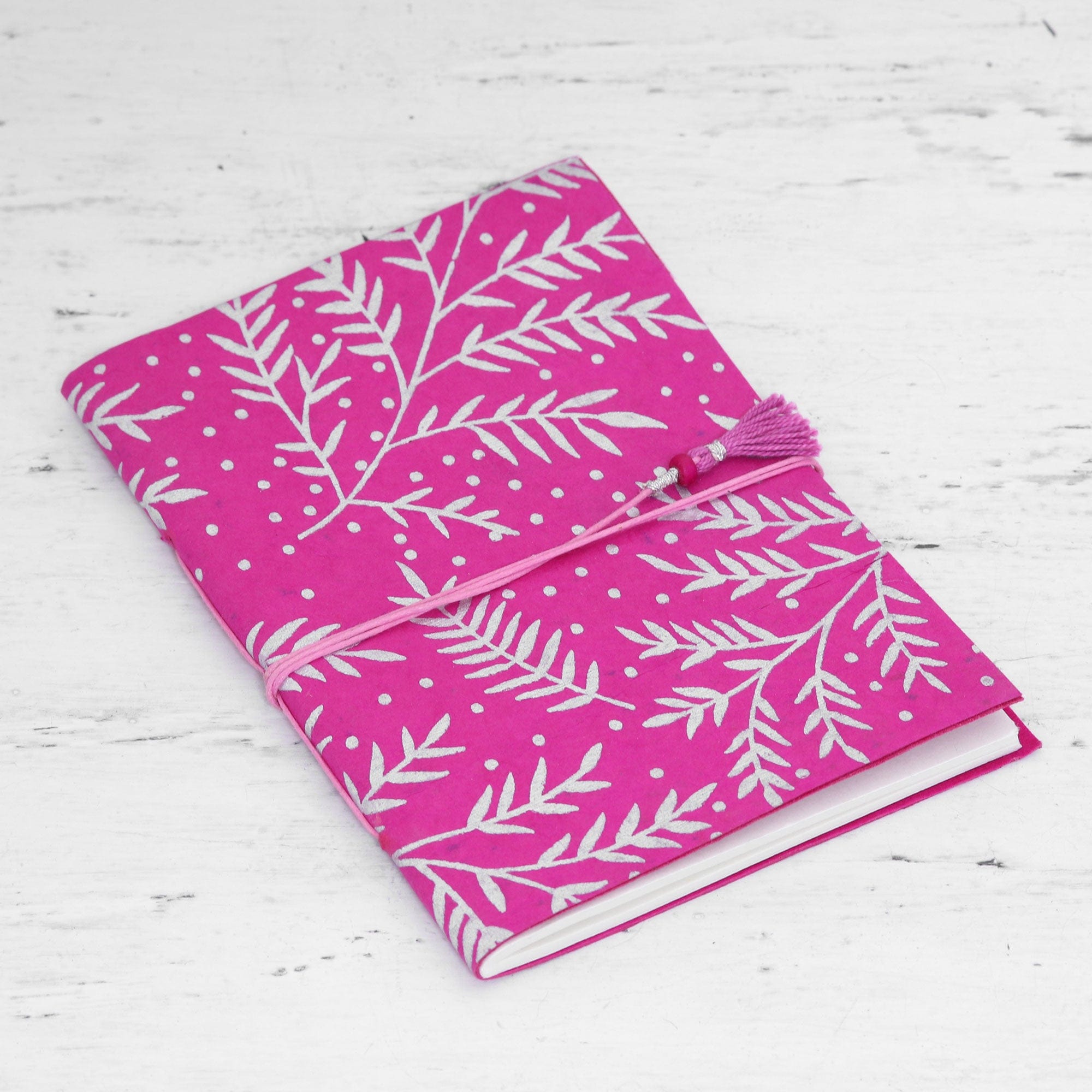 60-Page Journal with Handmade Paper and Leaf Motifs - Leafy Splendor