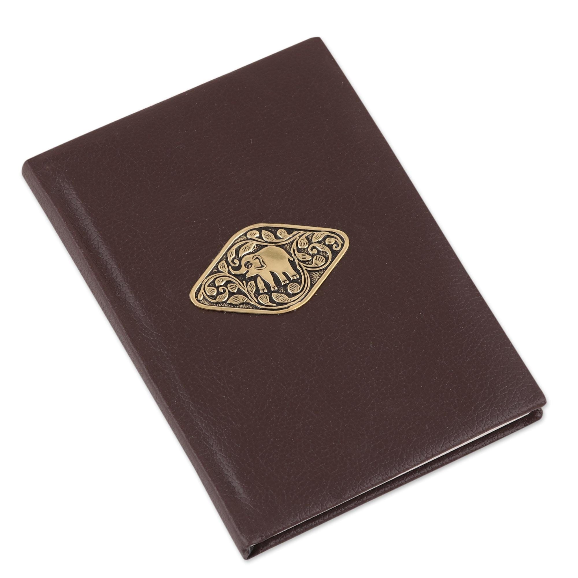 Brown Leather Elephant Emblem Journal with Handmade Paper - Golden Elephant