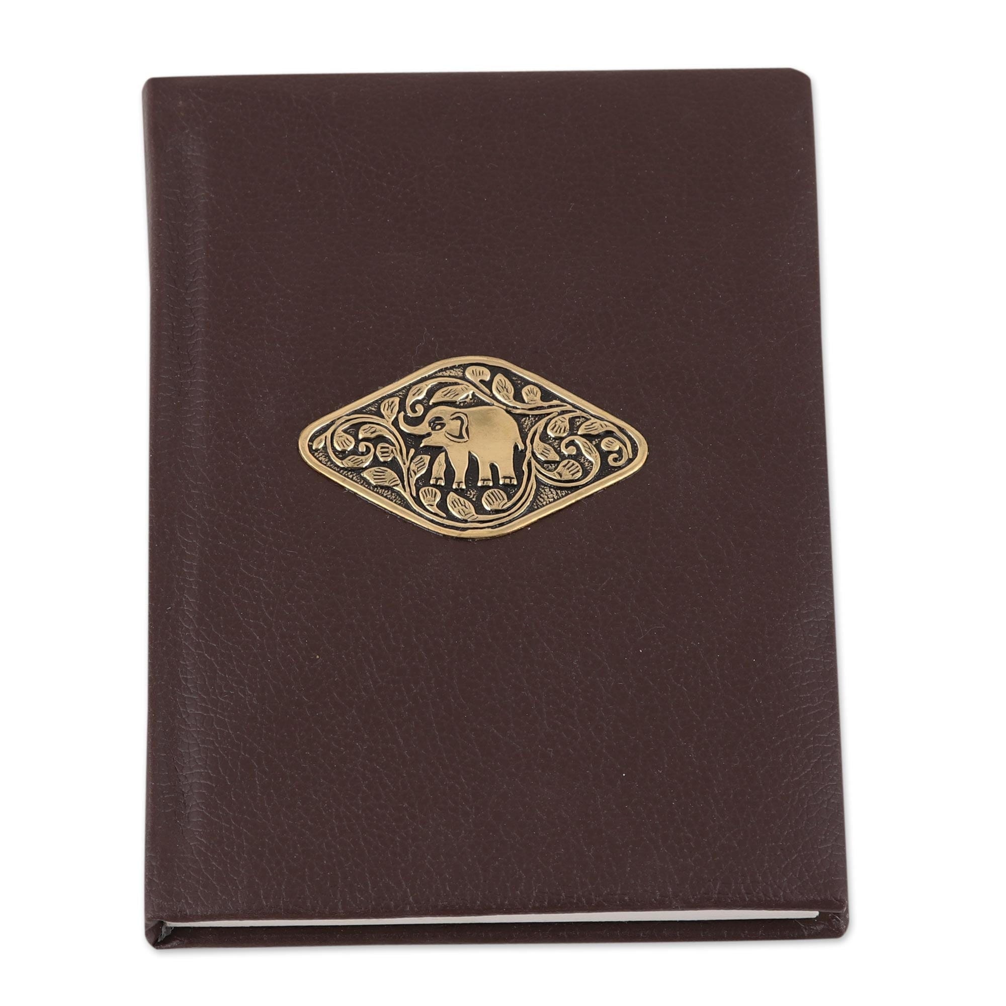 Brown Leather Elephant Emblem Journal with Handmade Paper - Golden Elephant